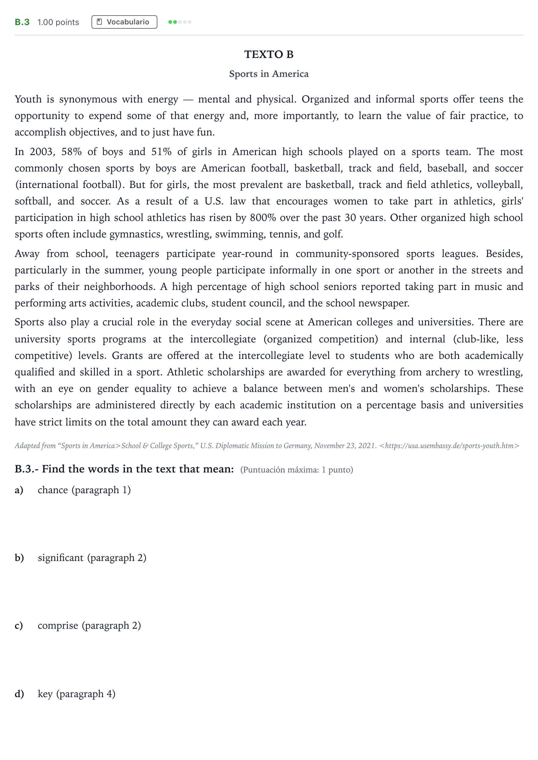 Enunciado: Ejercicio B.3 · Inglés PAU Madrid Modelo 2023