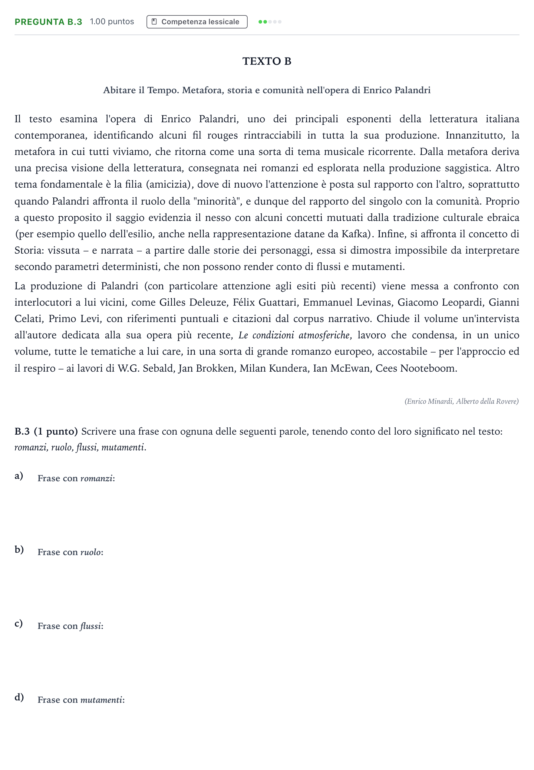 Enunciado: Pregunta B.3 · Italiano PAU Madrid Ordinaria Coincidencias 2023