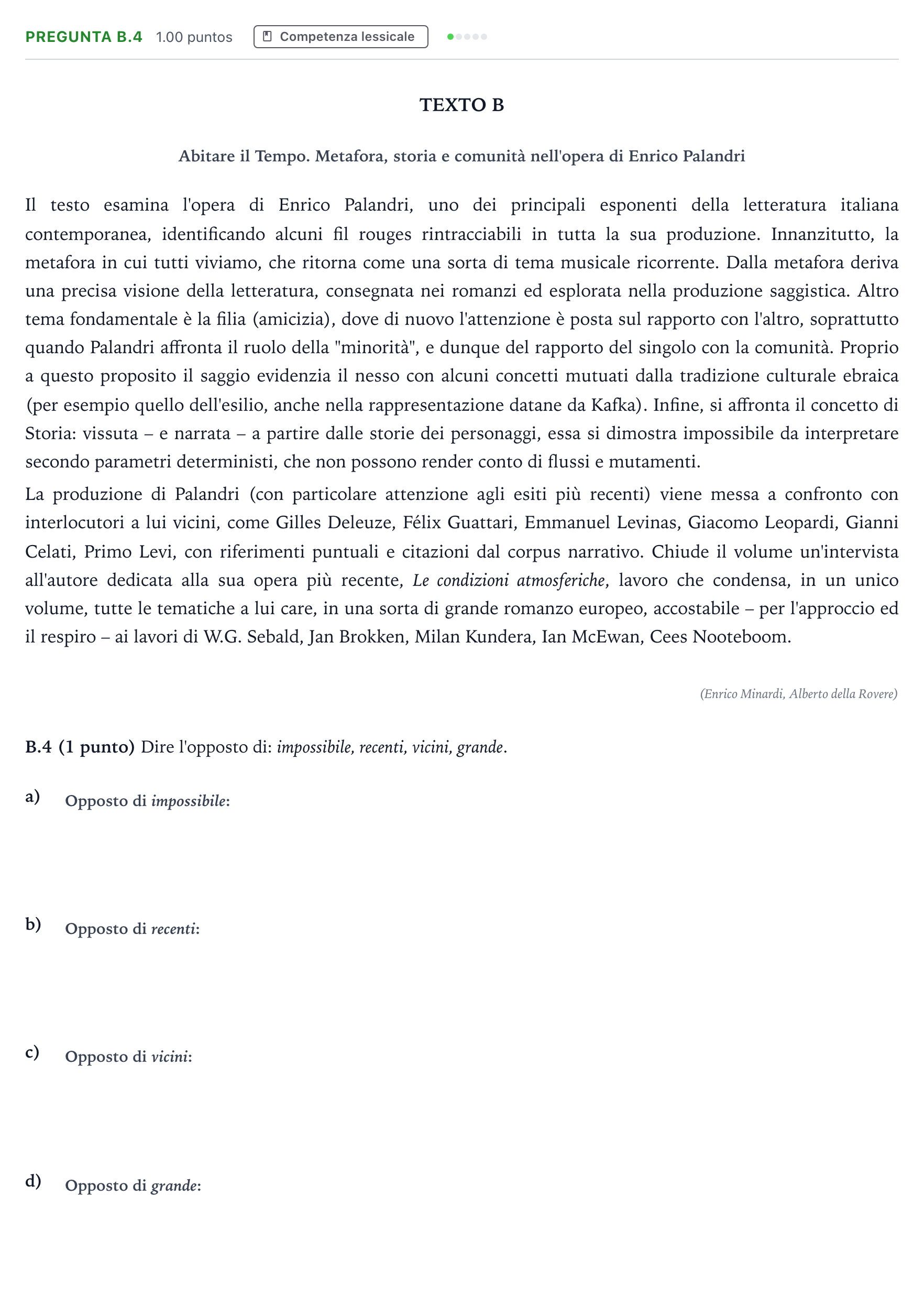 Enunciado: Pregunta B.4 · Italiano PAU Madrid Ordinaria Coincidencias 2023