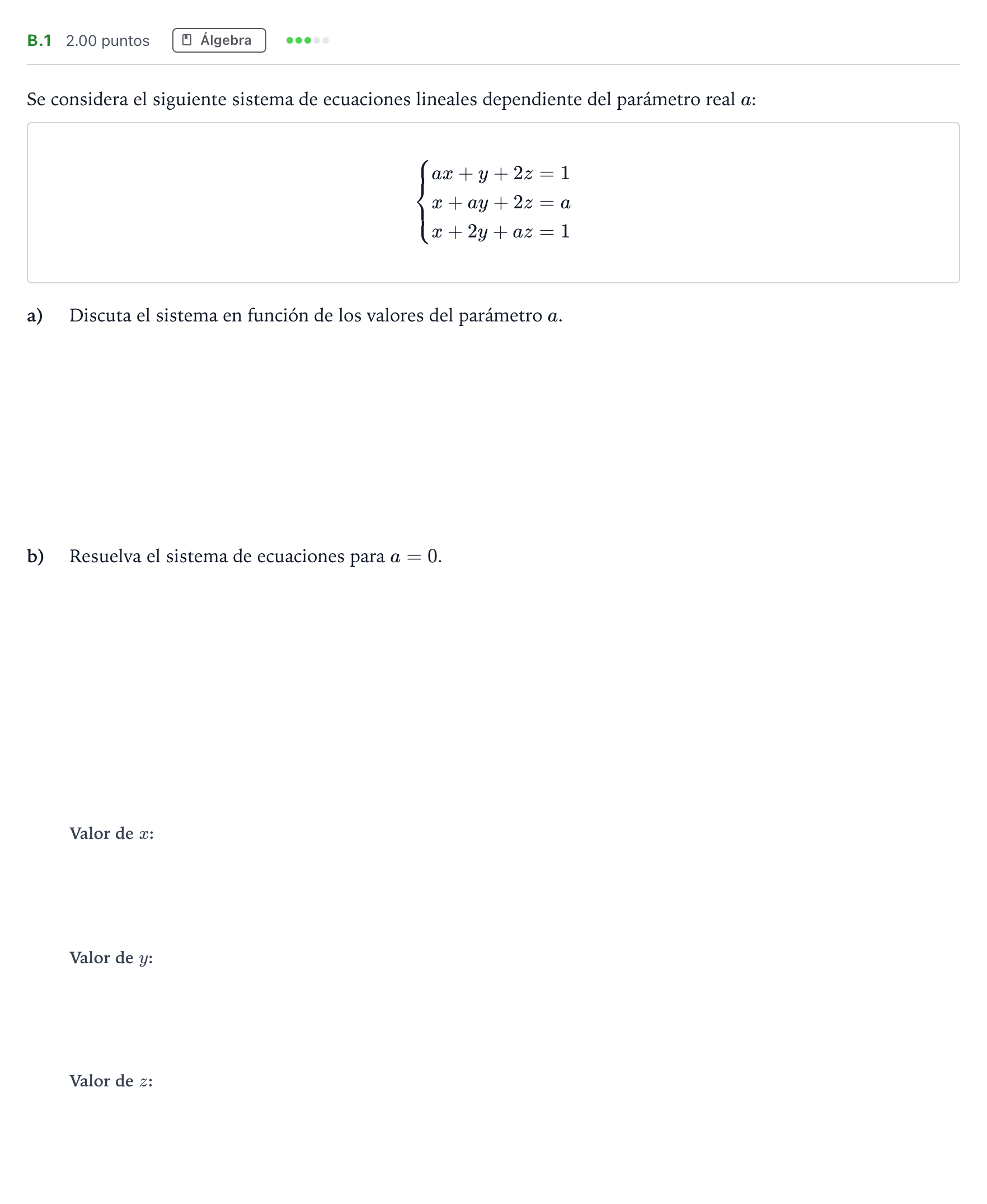 Enunciado: Ejercicio B.1 · Matemáticas aplicadas a las Ciencias Sociales II PAU Madrid Extraordinaria 2023