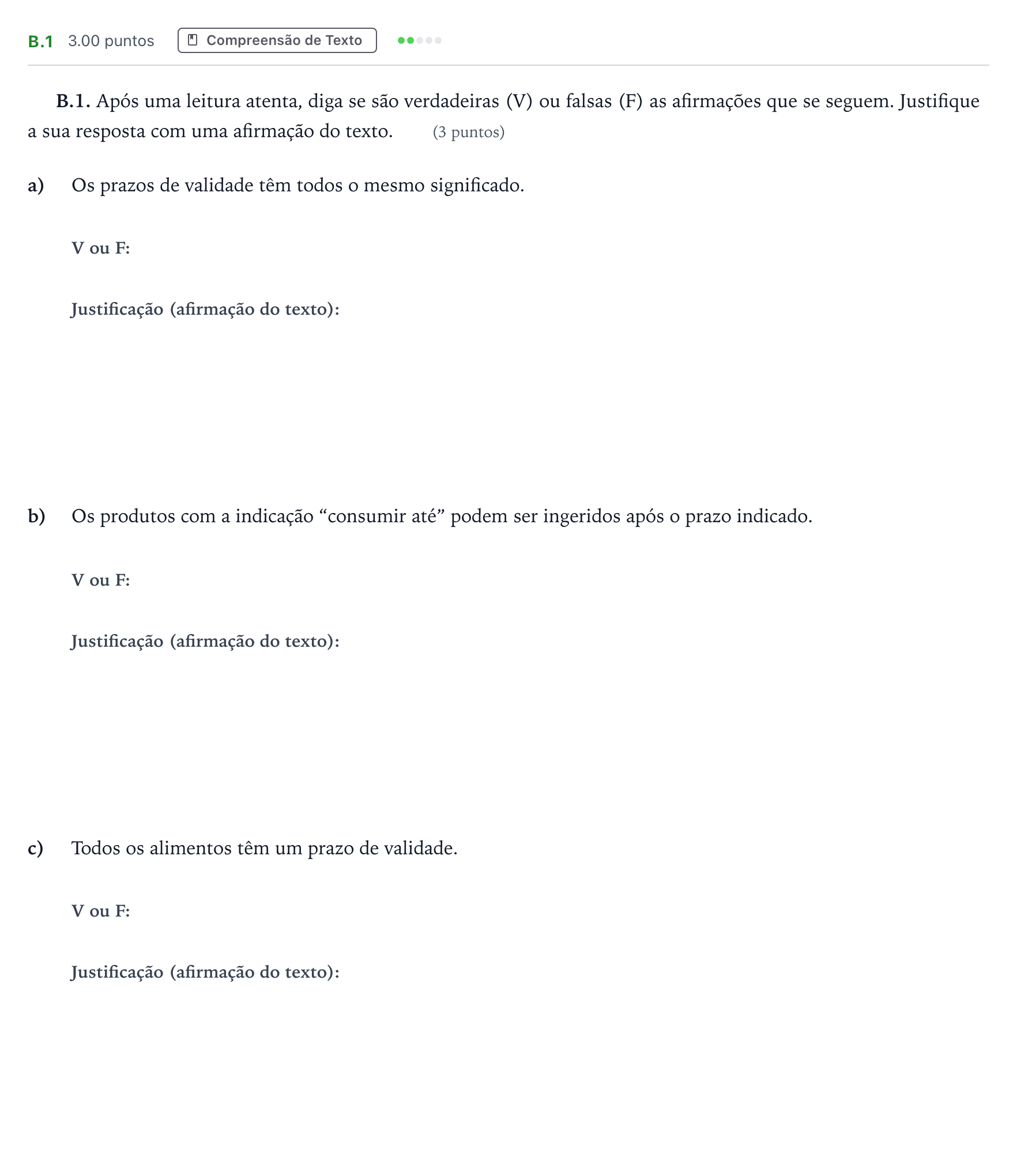 Enunciado: Ejercicio B.1 · Portugués PAU Madrid Modelo 2023