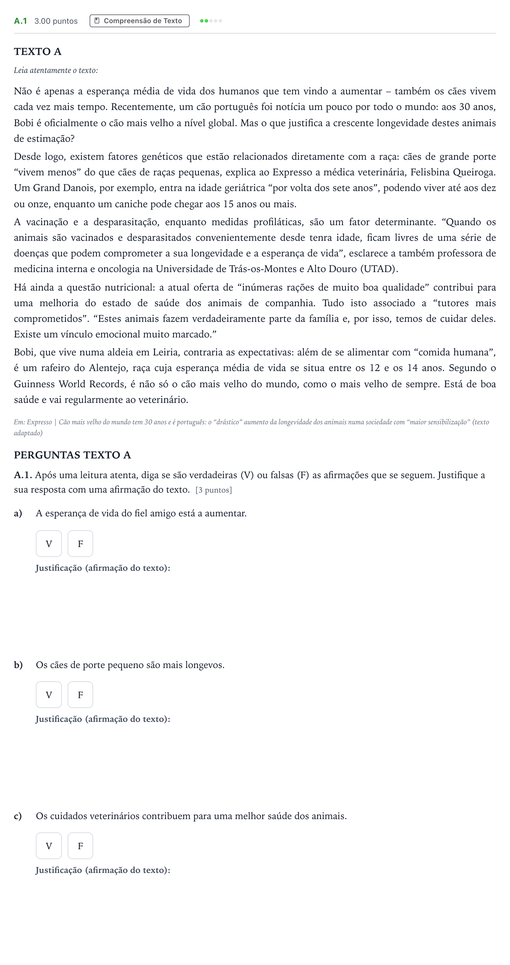 Enunciado: Ejercicio A.1 · Portugués PAU Madrid Ordinaria 2023