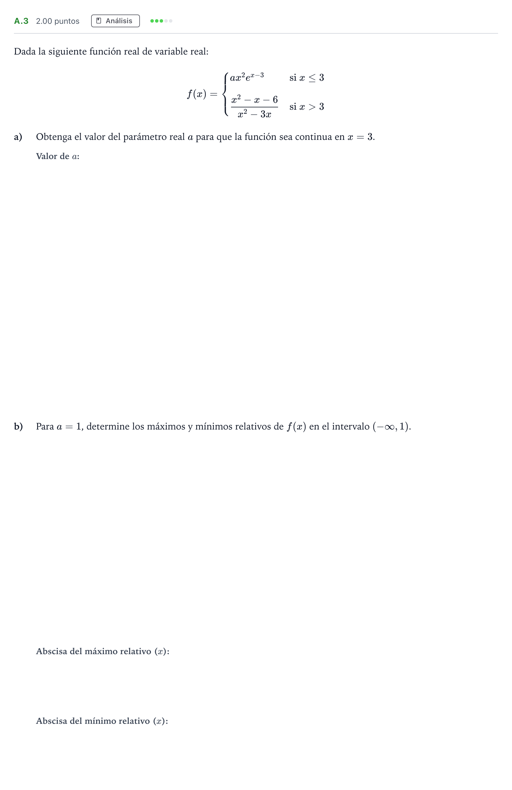 Enunciado: Ejercicio A.3 · Matemáticas aplicadas a las Ciencias Sociales II PAU Madrid Extraordinaria Coincidencias 2023