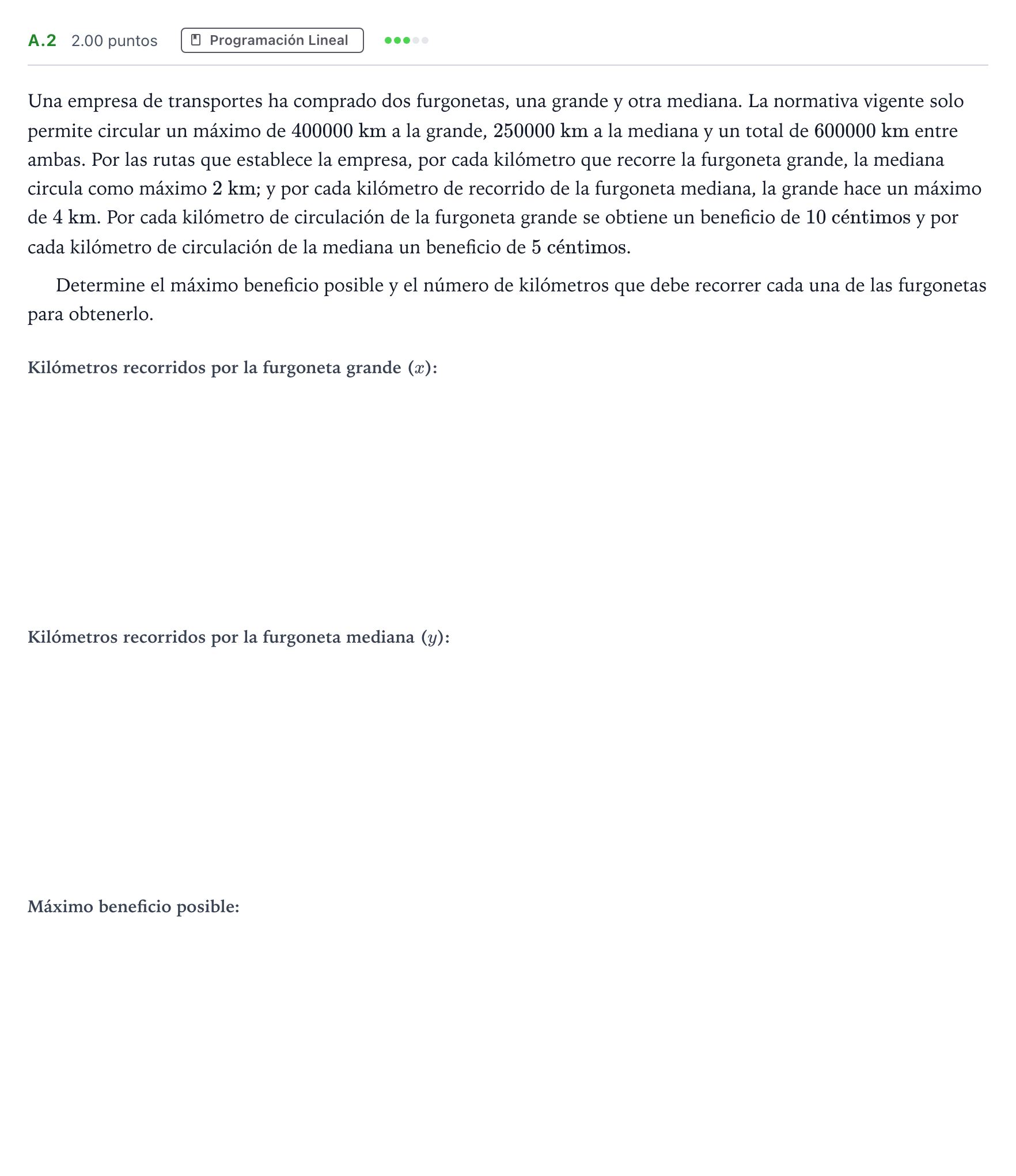 Enunciado: Ejercicio A.2 · Matemáticas aplicadas a las Ciencias Sociales II PAU Madrid Modelo 2023