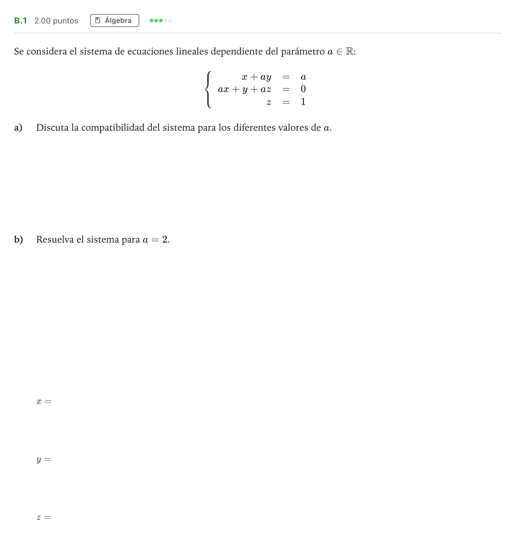 Enunciado: Ejercicio B.1 · Matemáticas aplicadas a las Ciencias Sociales II PAU Madrid Modelo 2023