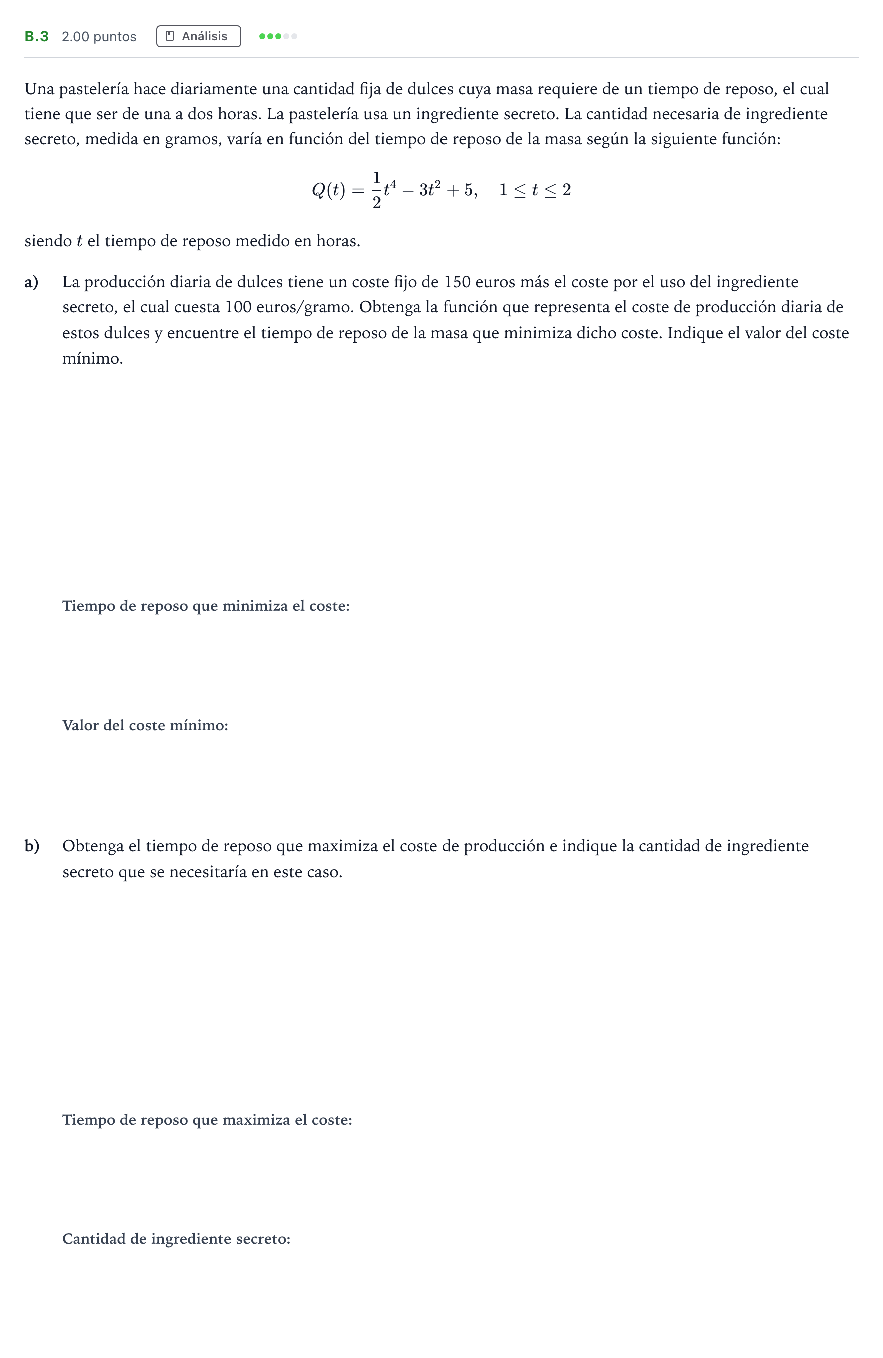 Enunciado: Ejercicio B.3 · Matemáticas aplicadas a las Ciencias Sociales II PAU Madrid Modelo 2023