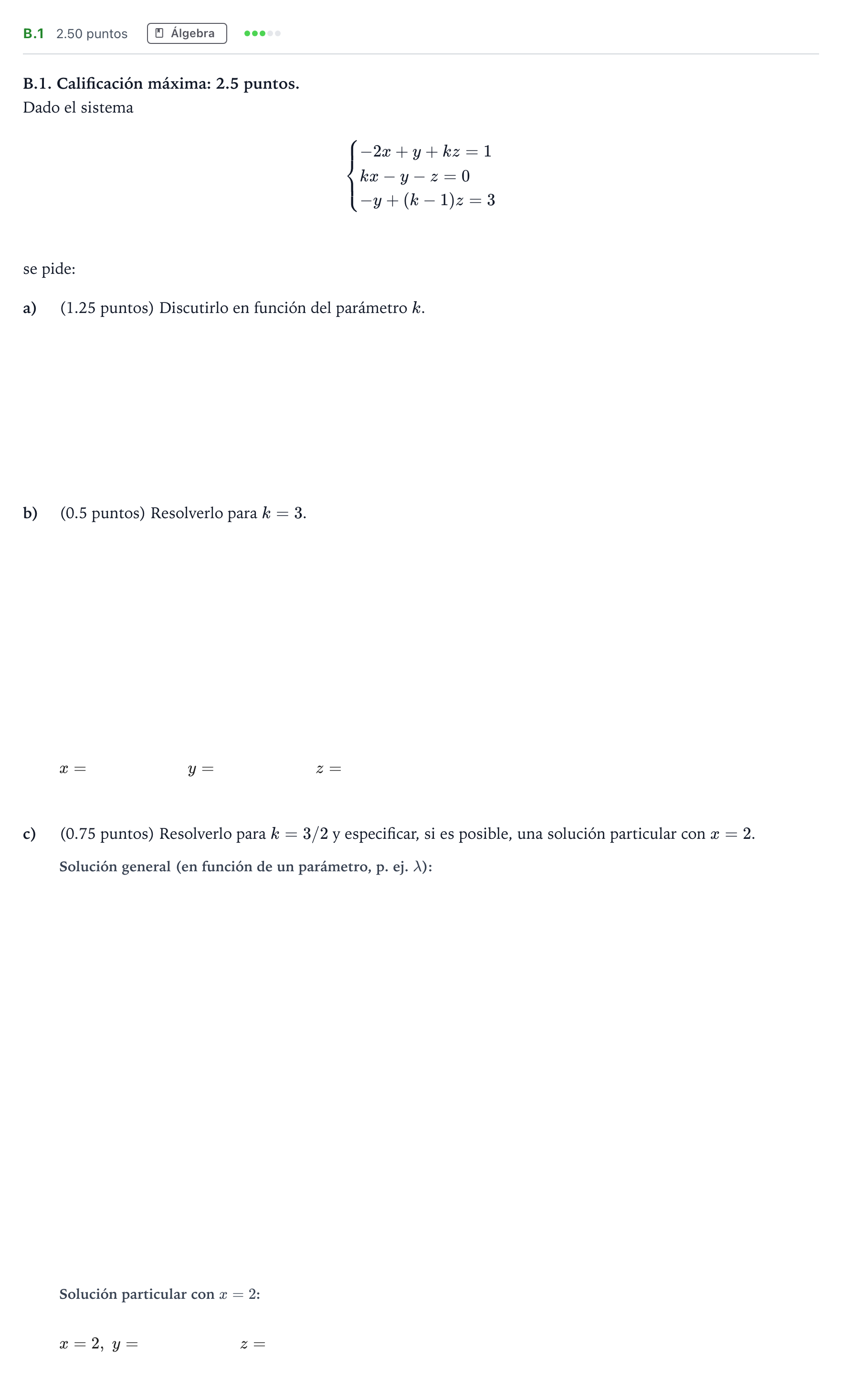 Enunciado: Ejercicio B.1 · Matemáticas II PAU Madrid Extraordinaria 2023