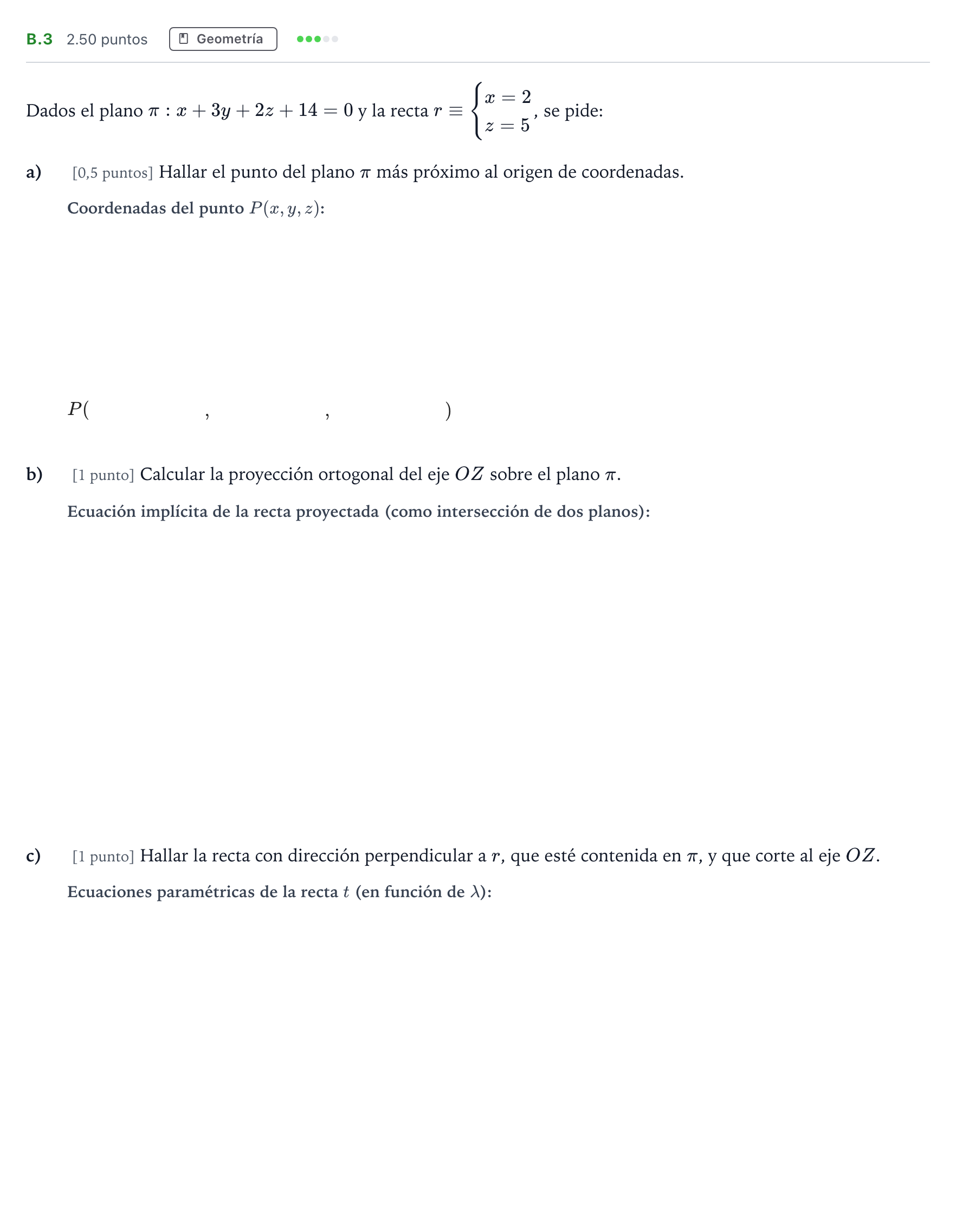Enunciado: Ejercicio B.3 · Matemáticas II PAU Madrid Extraordinaria 2023