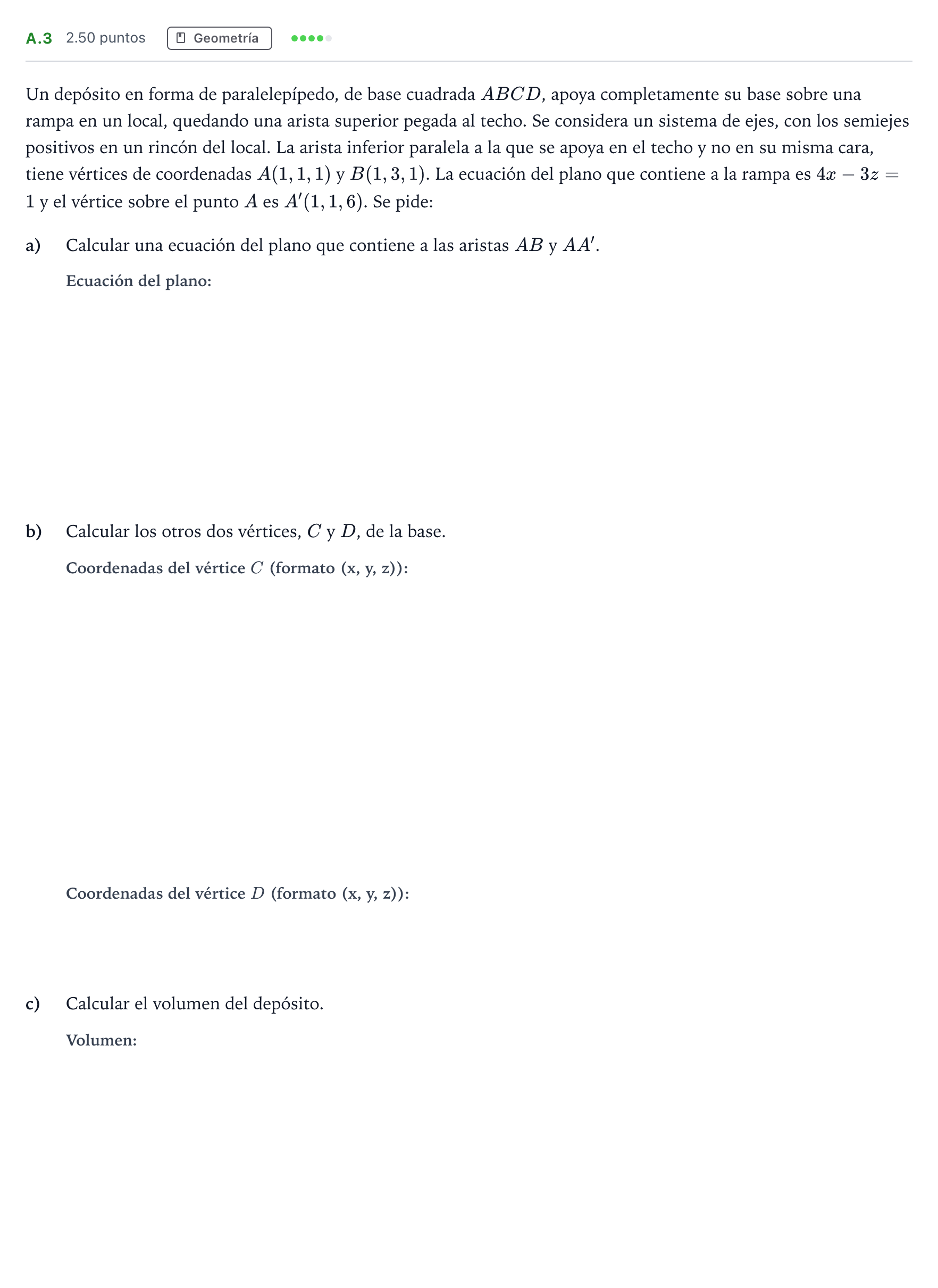Enunciado: Ejercicio A.3 · Matemáticas II PAU Madrid Modelo 2023