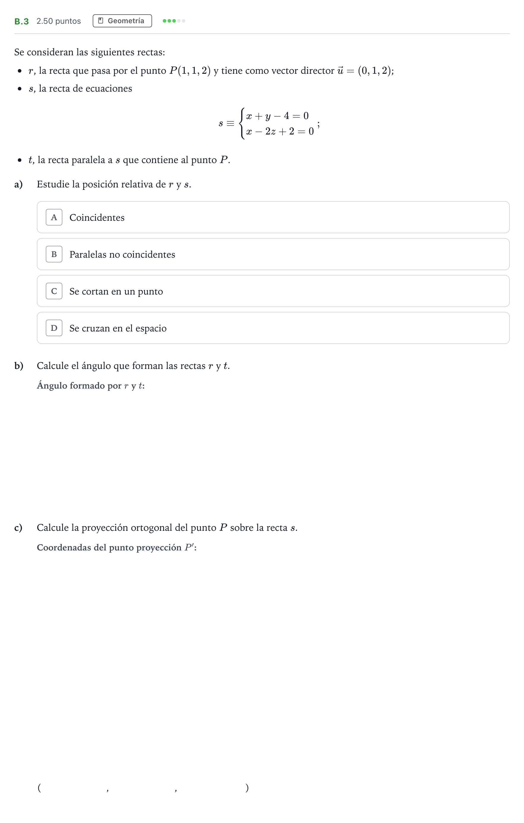 Enunciado: Ejercicio B.3 · Matemáticas II PAU Madrid Modelo 2023