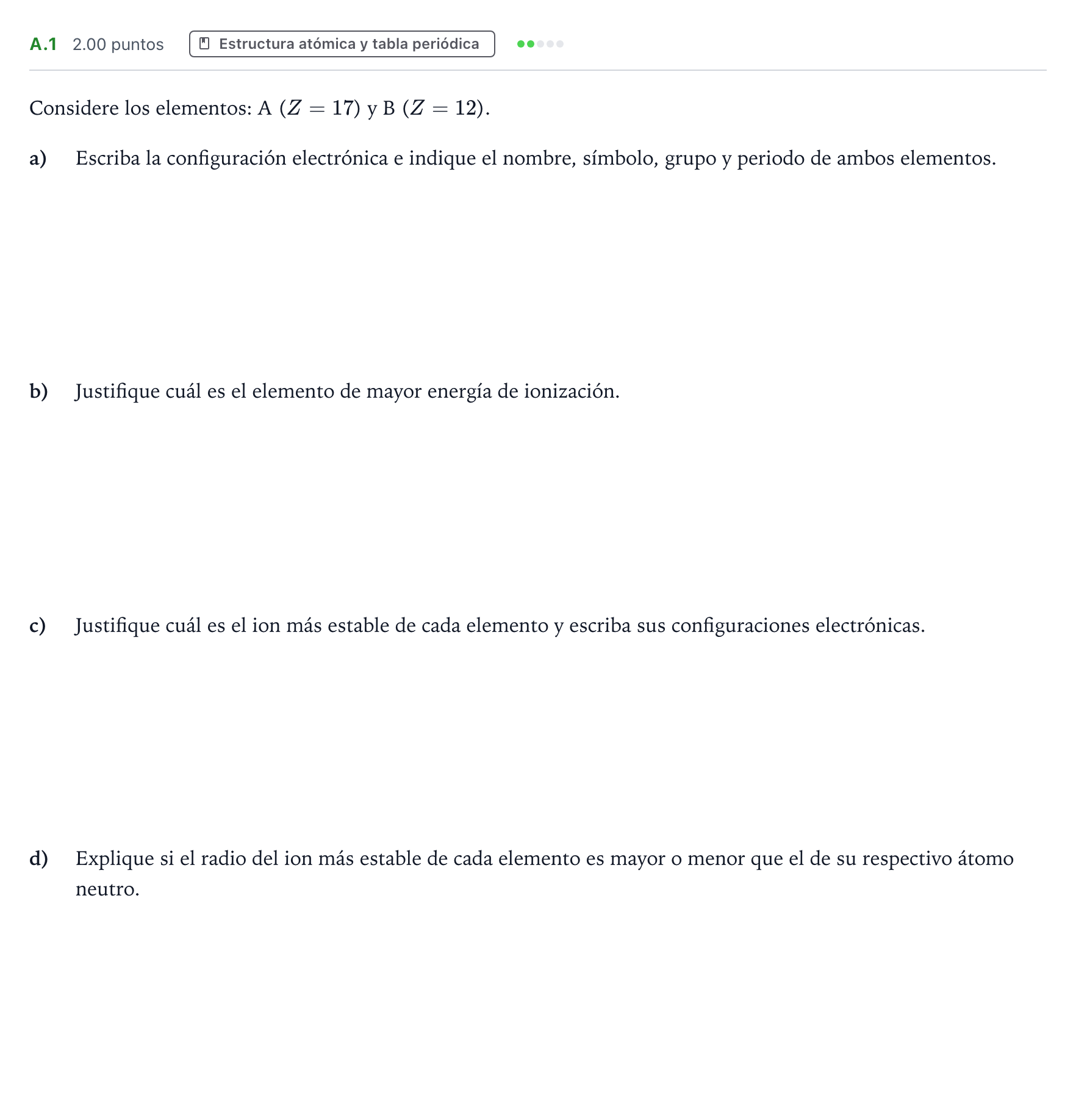 Enunciado: Ejercicio A.1 · Química PAU Madrid Extraordinaria 2023