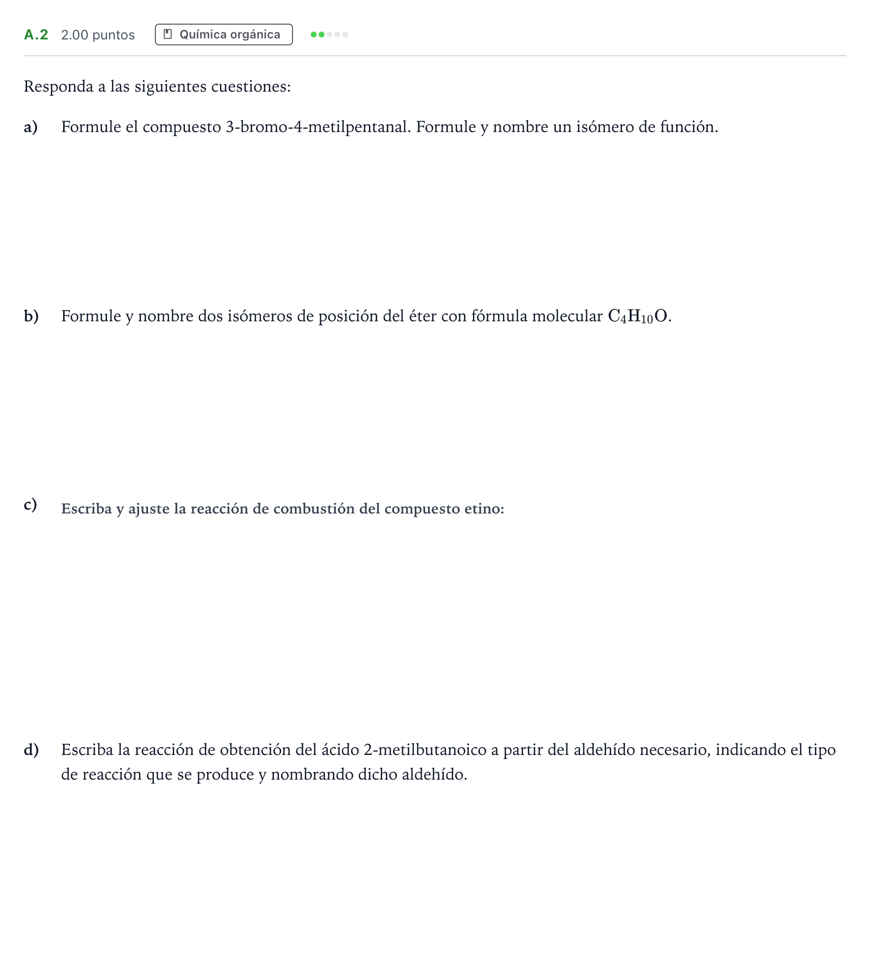 Enunciado: Ejercicio A.2 · Química PAU Madrid Extraordinaria 2023