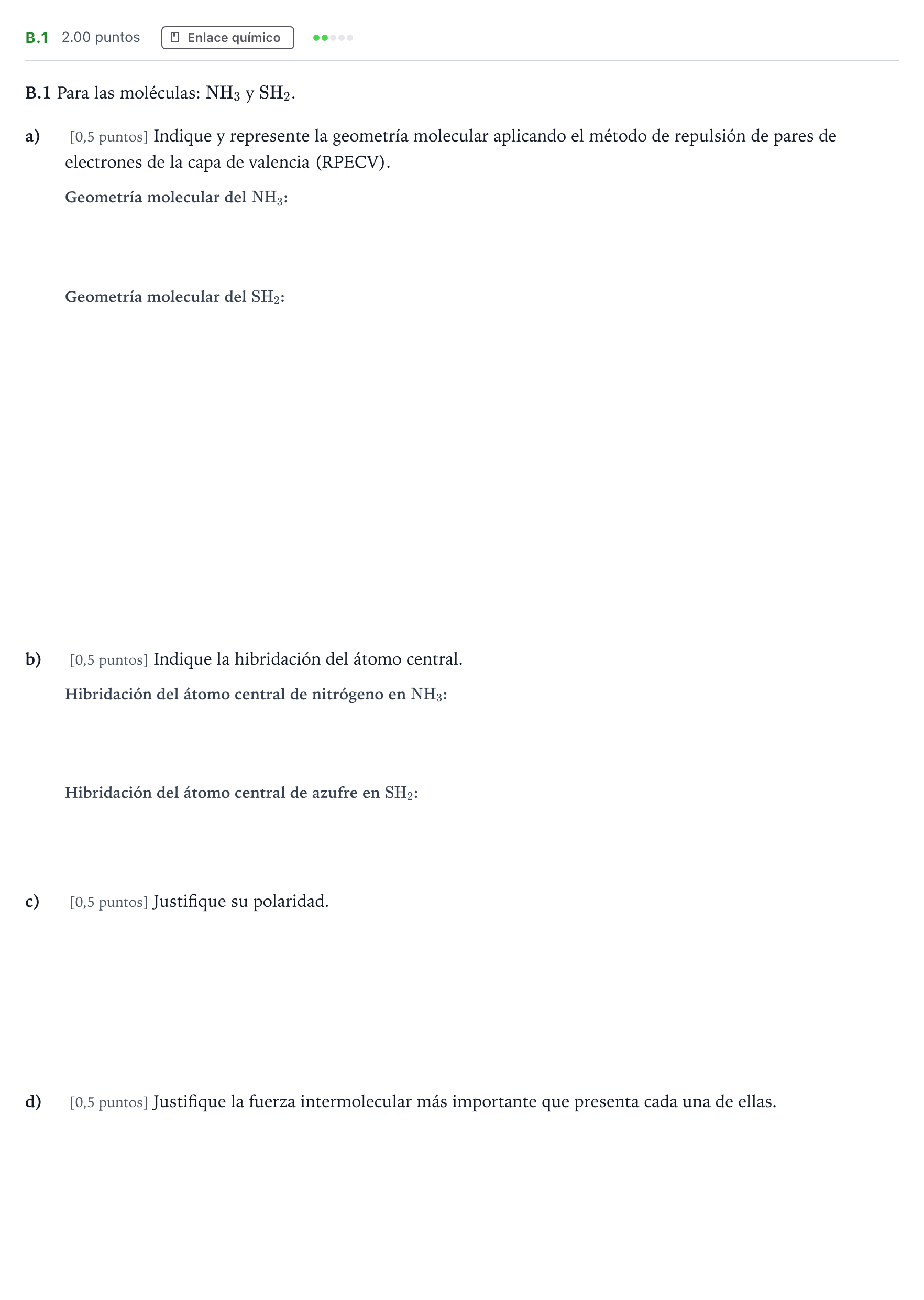 Enunciado: Ejercicio B.1 · Química PAU Madrid Extraordinaria 2023