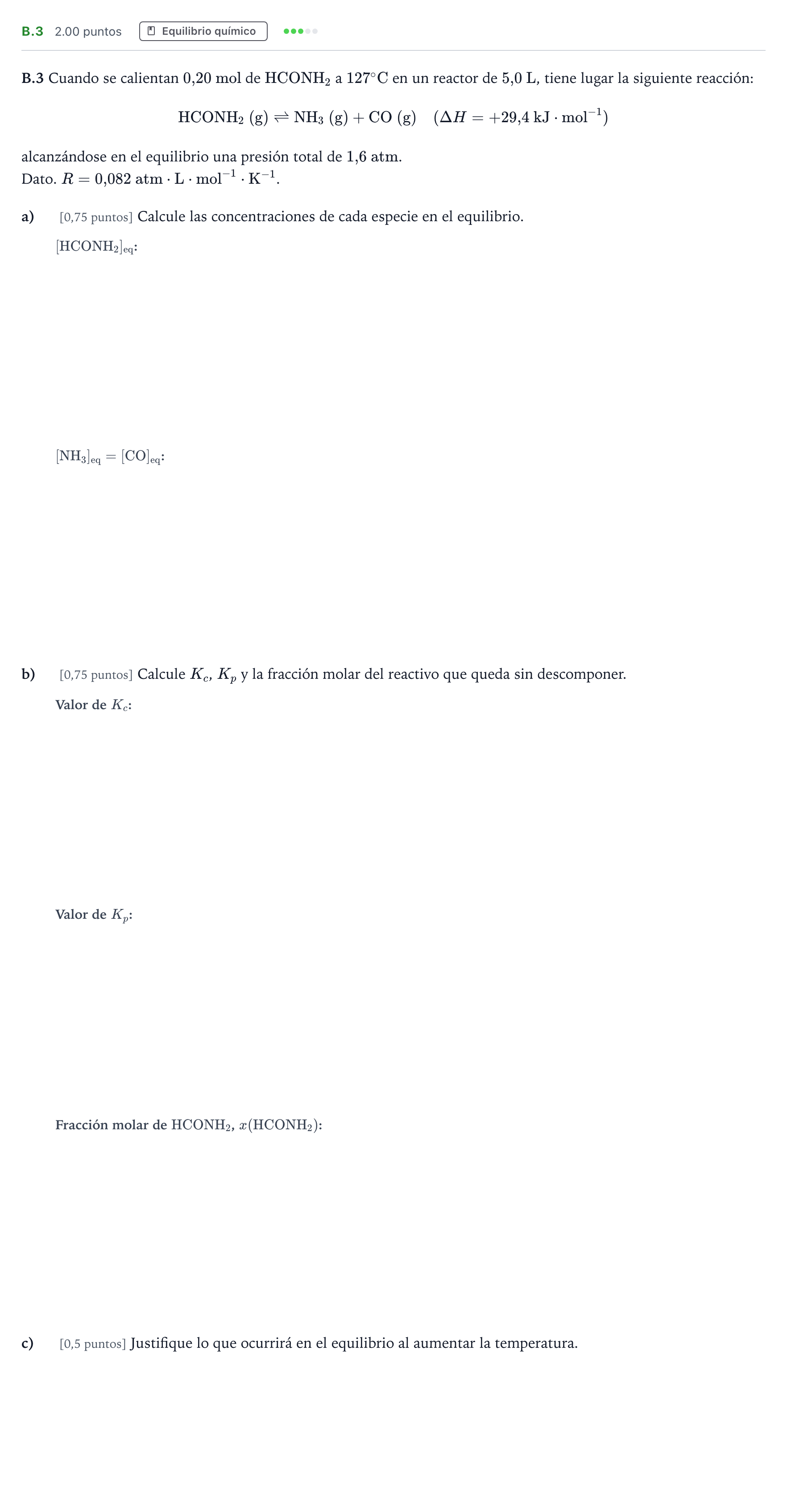 Enunciado: Ejercicio B.3 · Química PAU Madrid Extraordinaria 2023