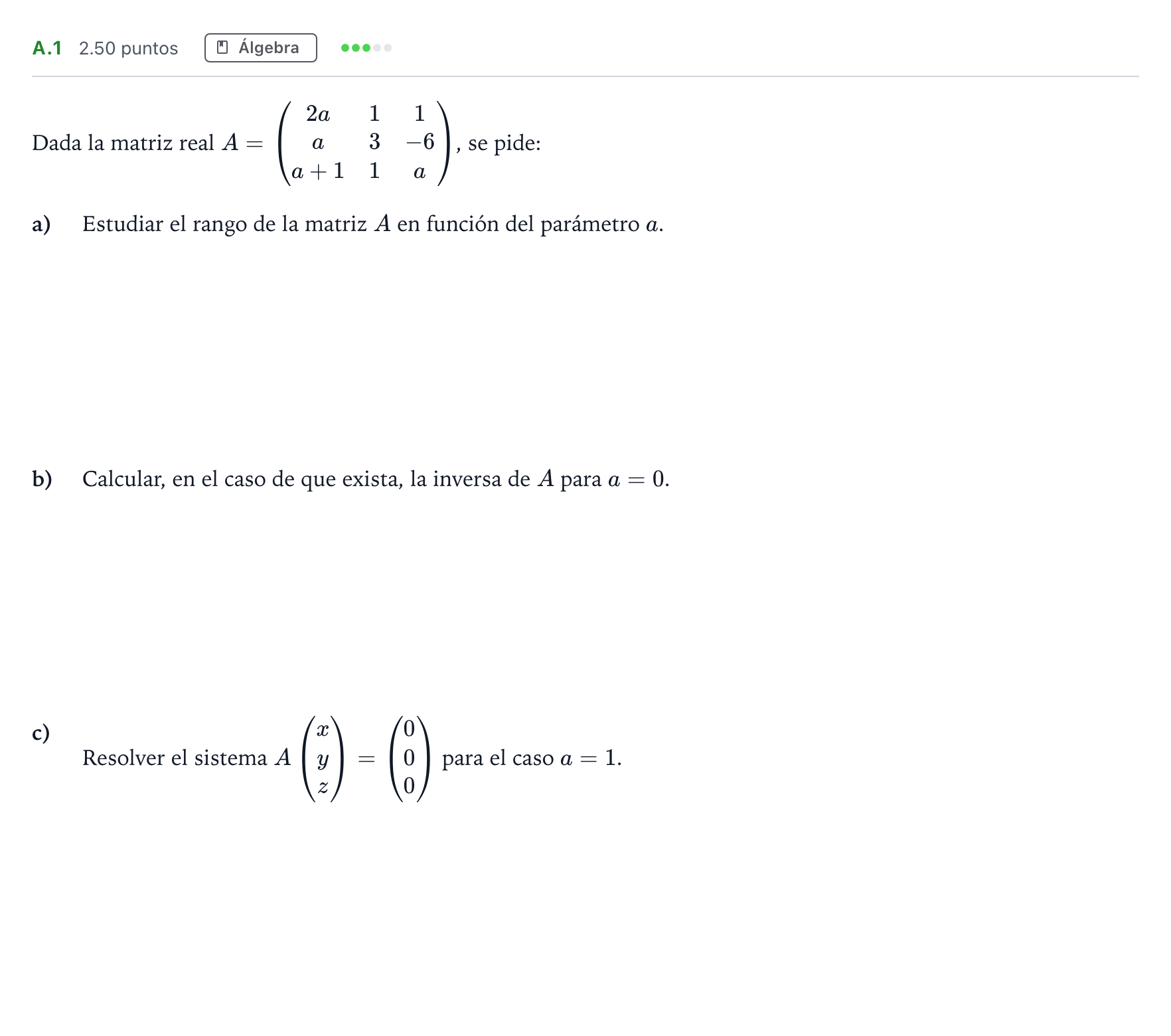 Enunciado: Ejercicio A.1 · Matemáticas II PAU Madrid Ordinaria Coincidencias 2023
