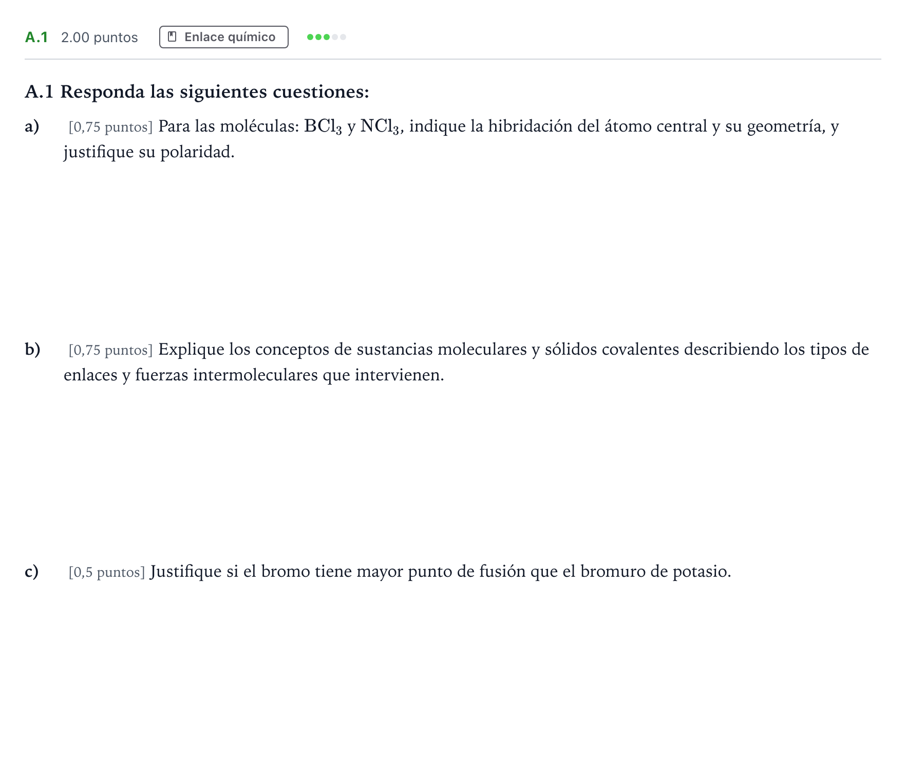 Enunciado: Ejercicio A.1 · Química PAU Madrid Modelo 2023