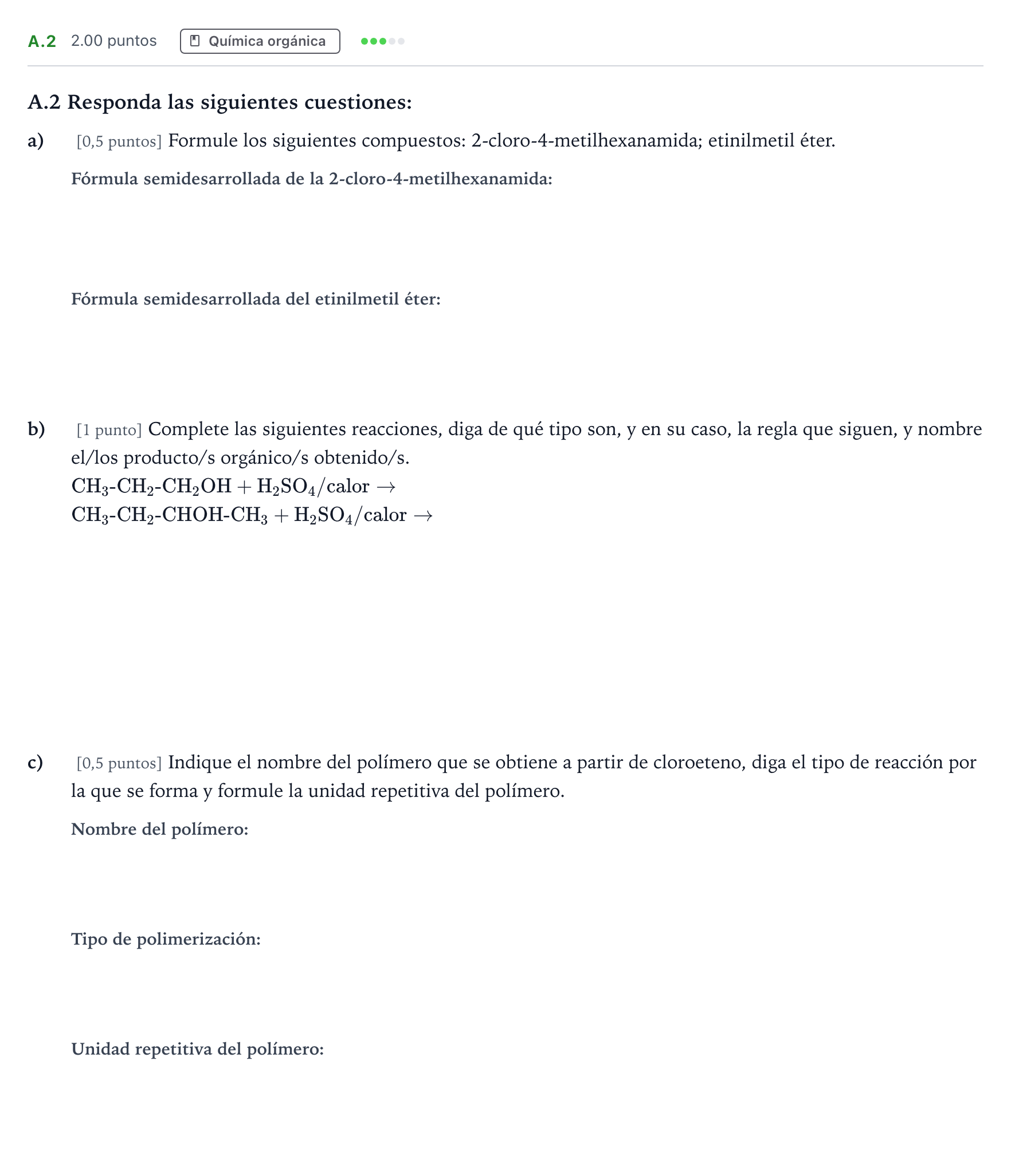 Enunciado: Ejercicio A.2 · Química PAU Madrid Modelo 2023