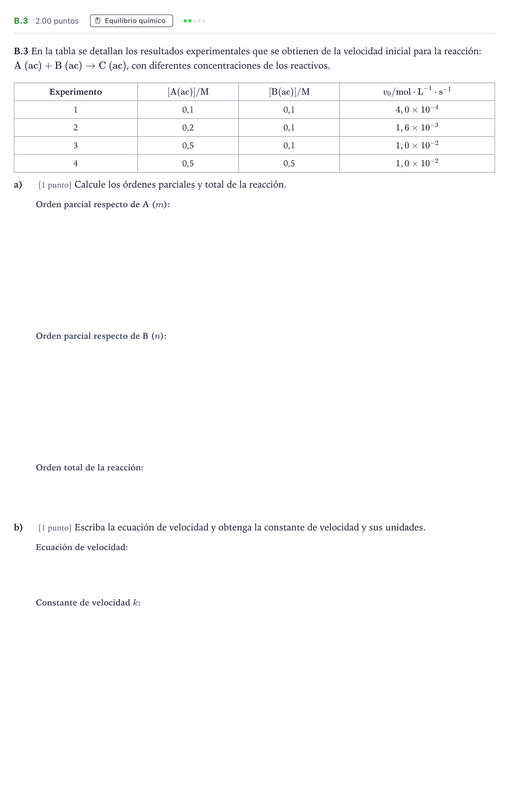Enunciado: Ejercicio B.3 · Química PAU Madrid Modelo 2023