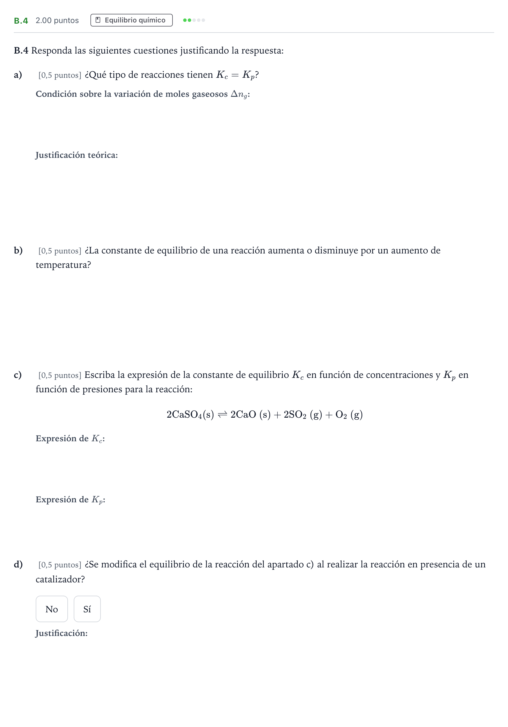 Enunciado: Ejercicio B.4 · Química PAU Madrid Modelo 2023