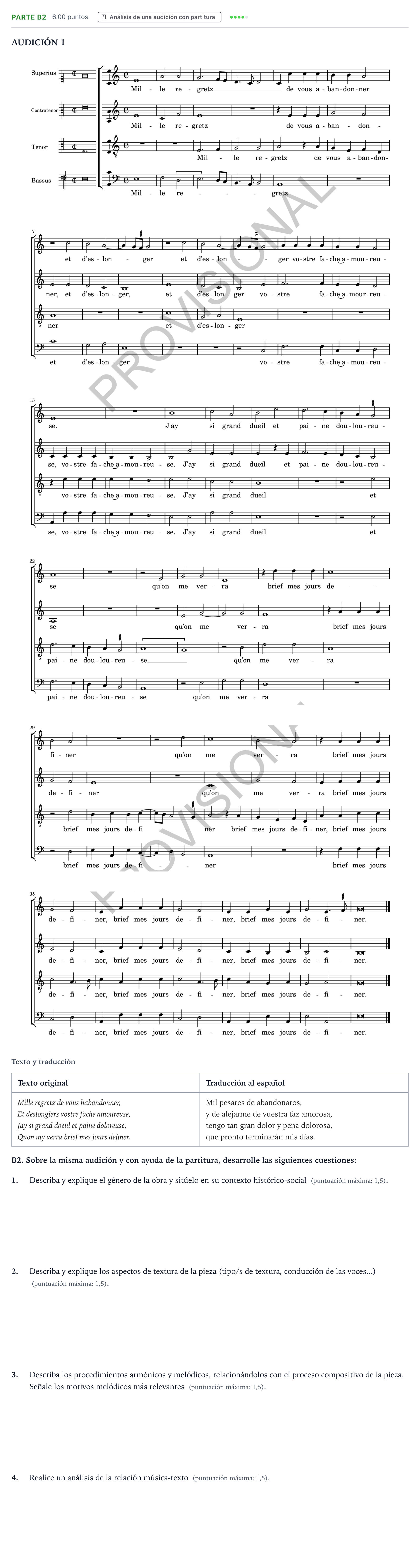 Enunciado: Ejercicio Parte B2 · Análisis Musical II PAU Madrid Modelo 2024