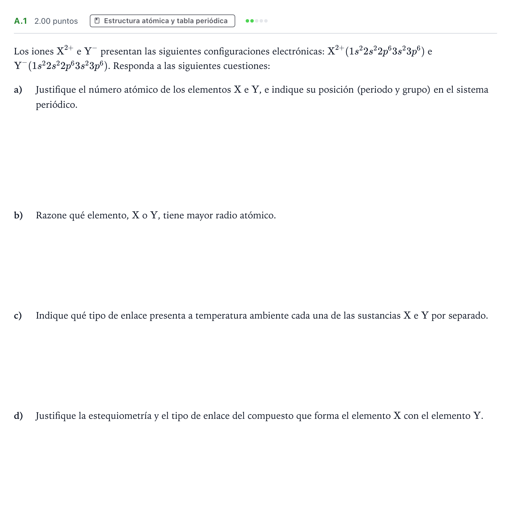 Enunciado: Ejercicio A.1 · Química PAU Madrid Ordinaria 2023
