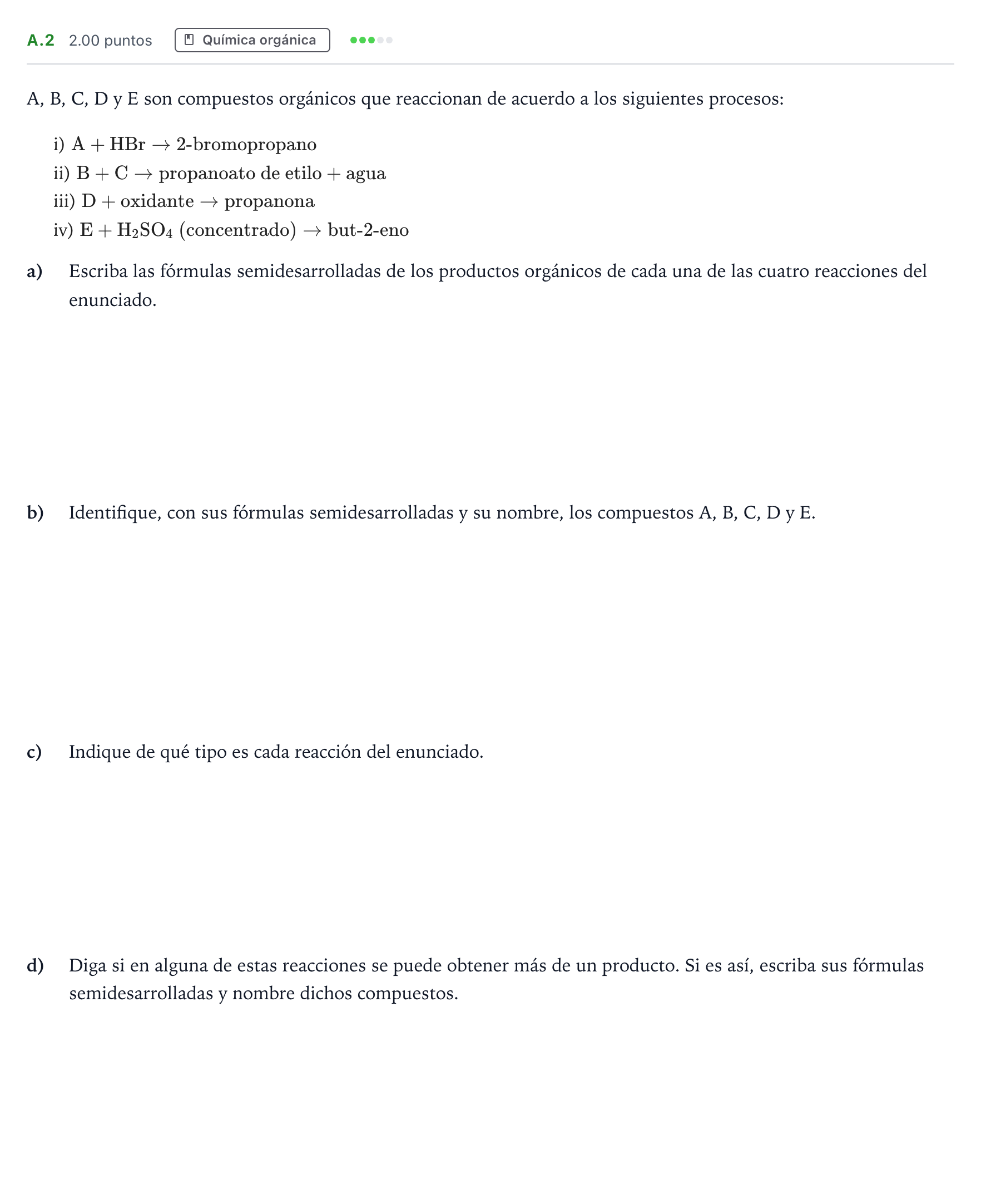 Enunciado: Ejercicio A.2 · Química PAU Madrid Ordinaria 2023