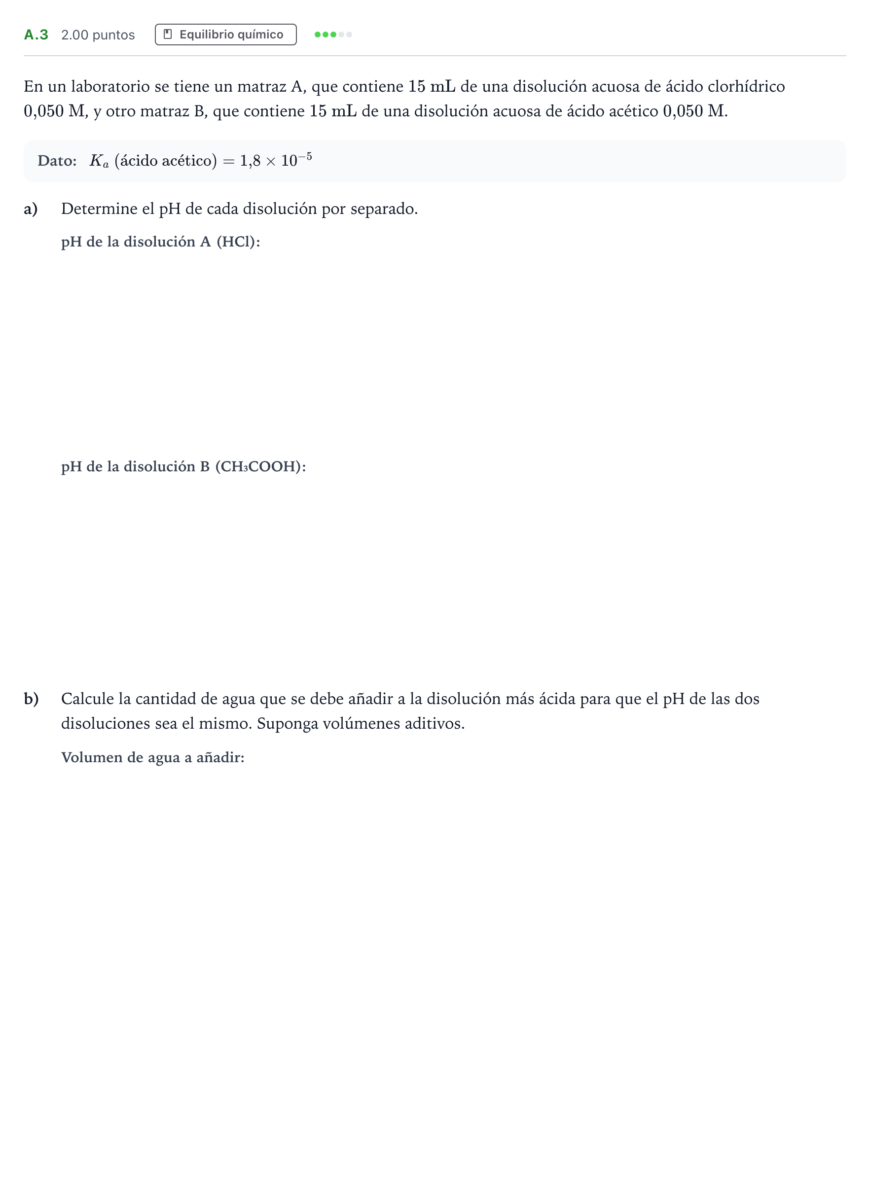 Enunciado: Ejercicio A.3 · Química PAU Madrid Ordinaria 2023