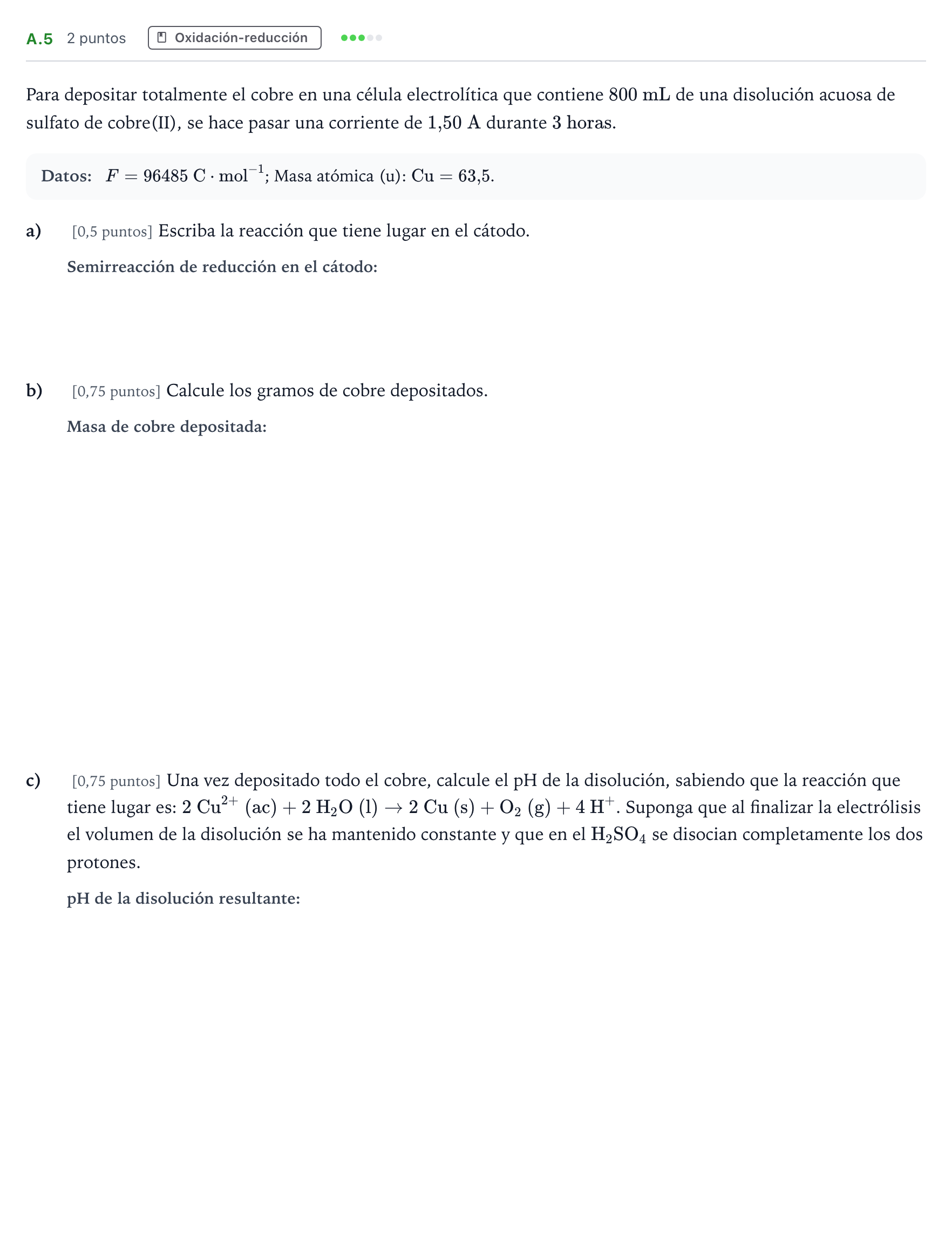 Enunciado: Ejercicio A.5 · Química PAU Madrid Ordinaria 2023