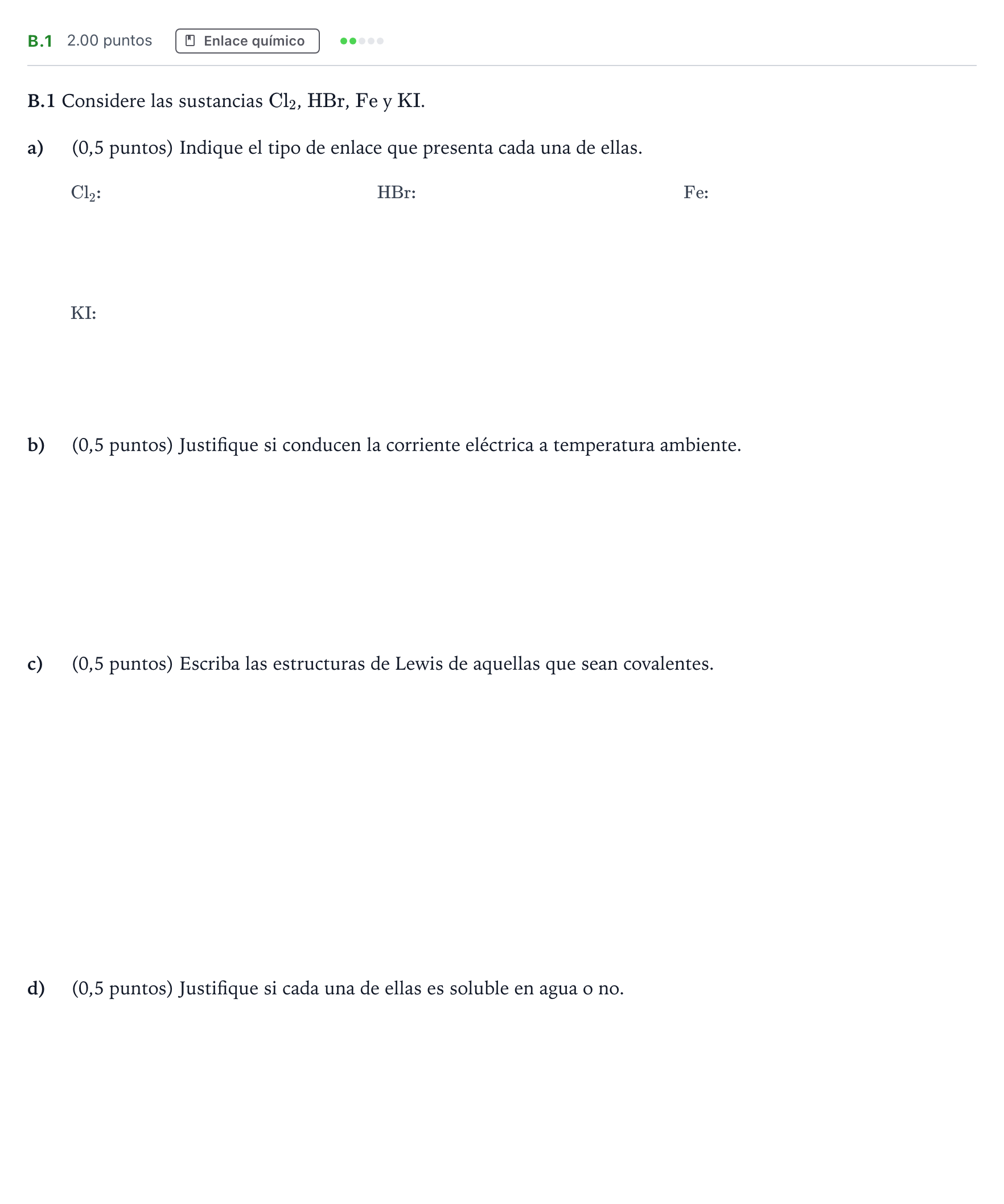 Enunciado: Ejercicio B.1 · Química PAU Madrid Ordinaria 2023