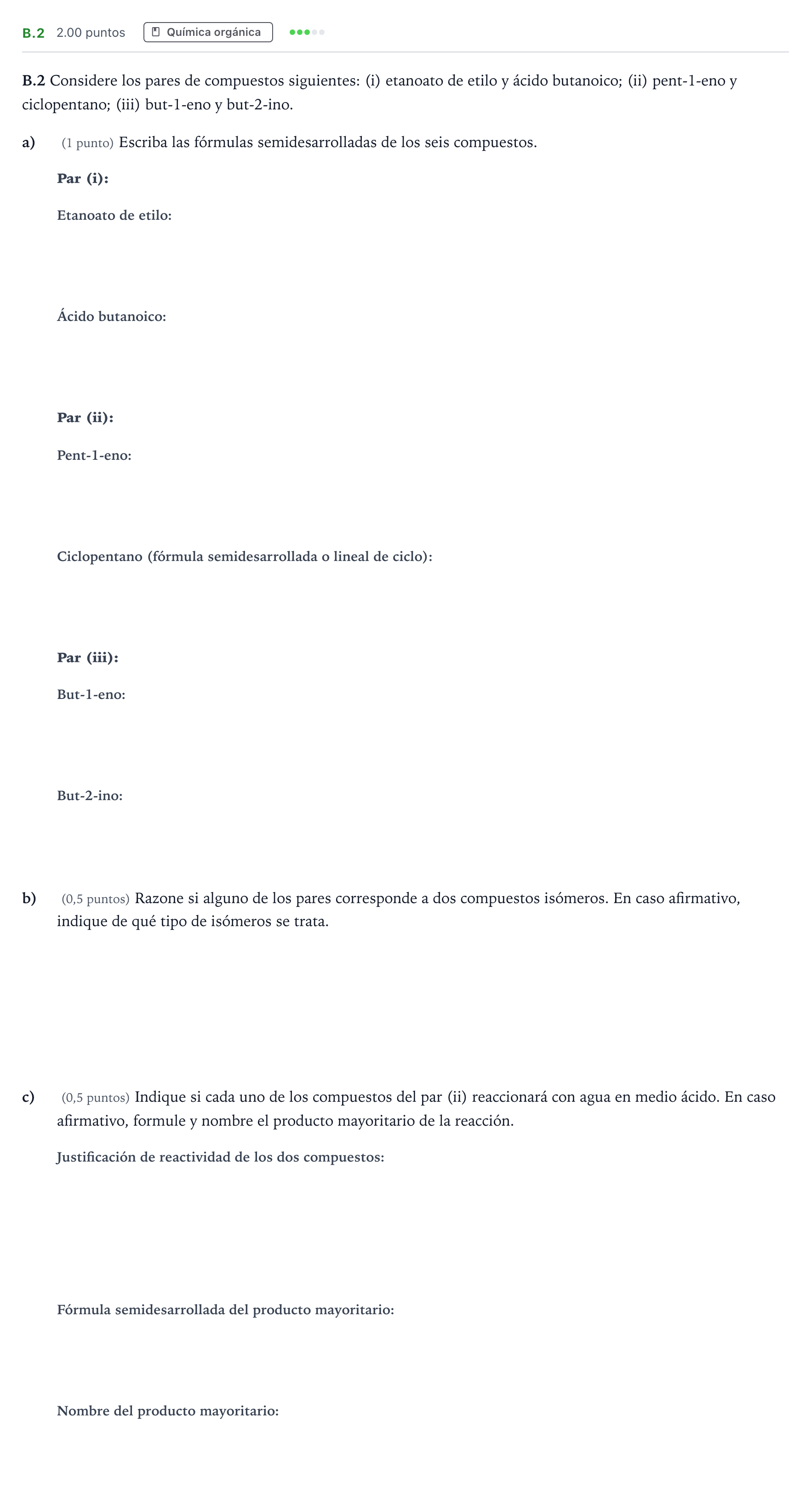 Enunciado: Ejercicio B.2 · Química PAU Madrid Ordinaria 2023