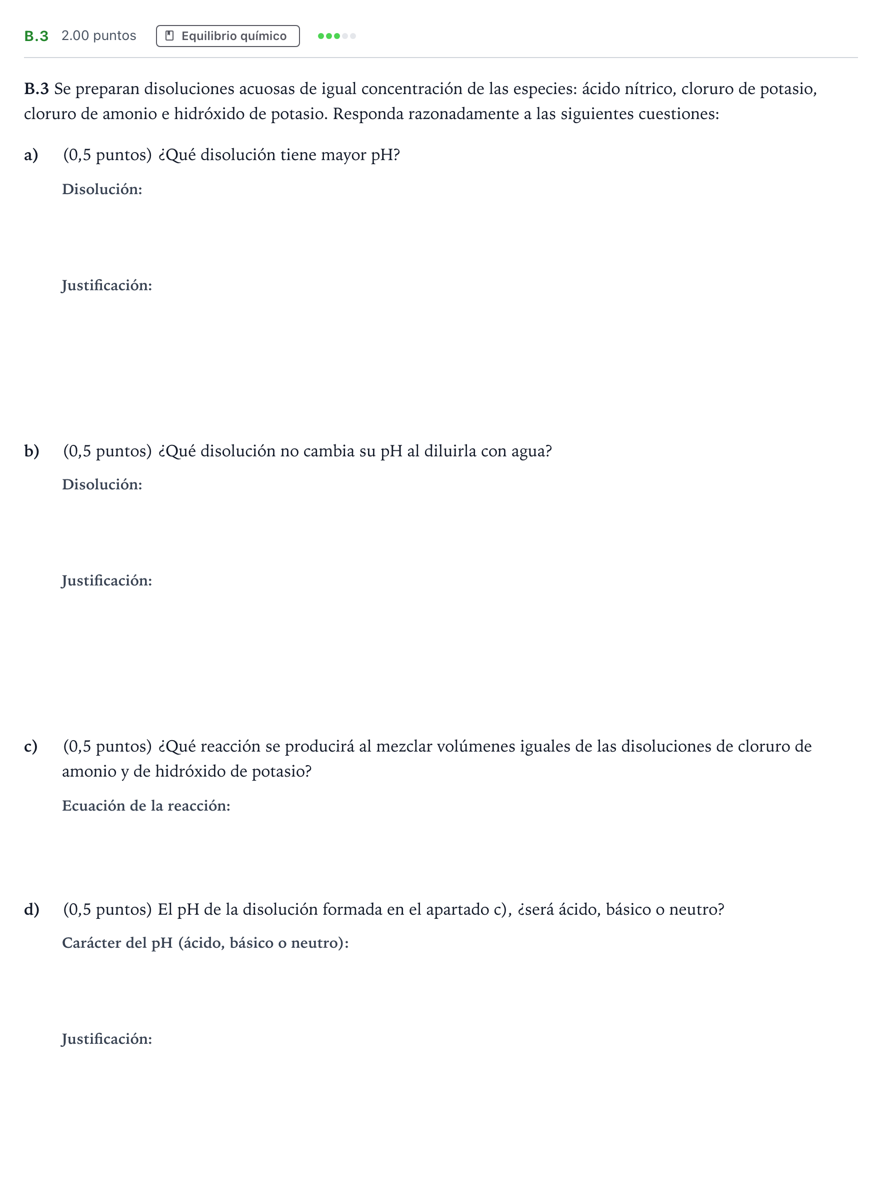 Enunciado: Ejercicio B.3 · Química PAU Madrid Ordinaria 2023