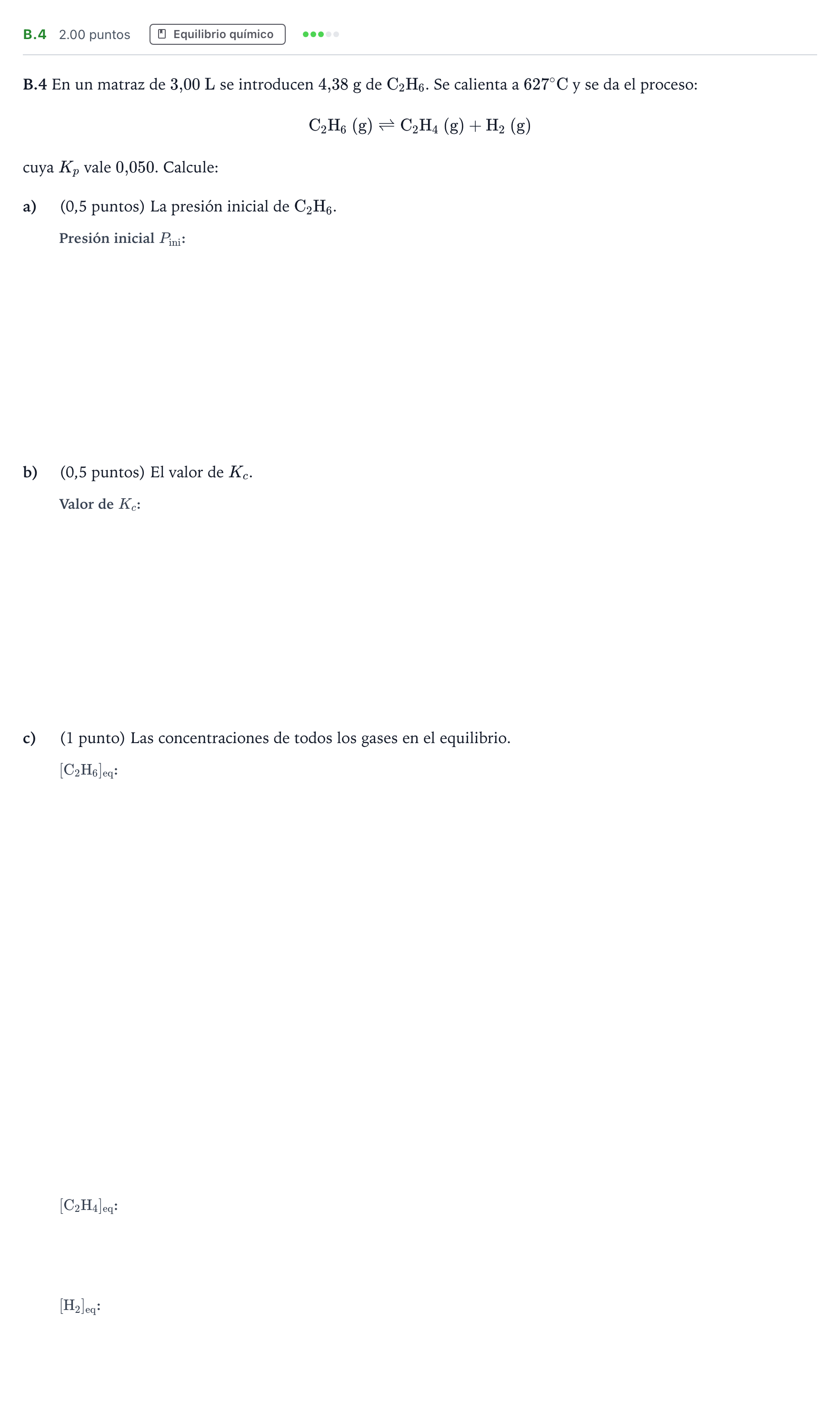 Enunciado: Ejercicio B.4 · Química PAU Madrid Ordinaria 2023