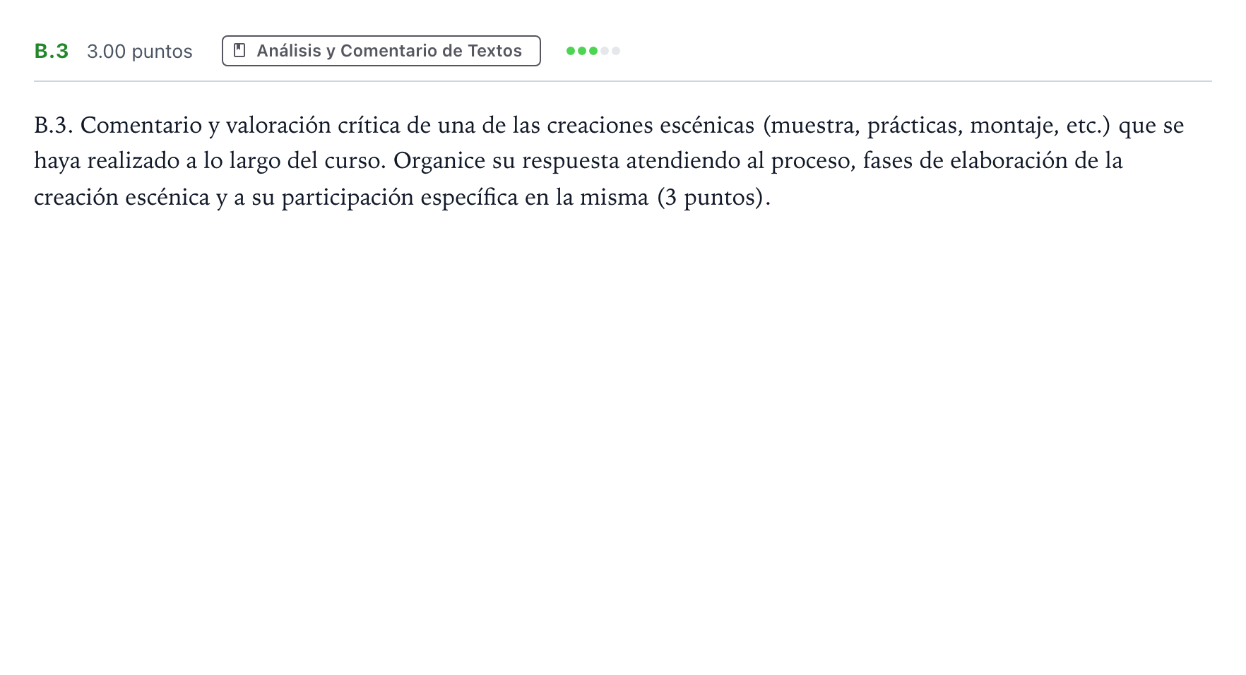 Enunciado: Ejercicio B.3 · Artes Escénicas PAU Madrid Modelo 2024