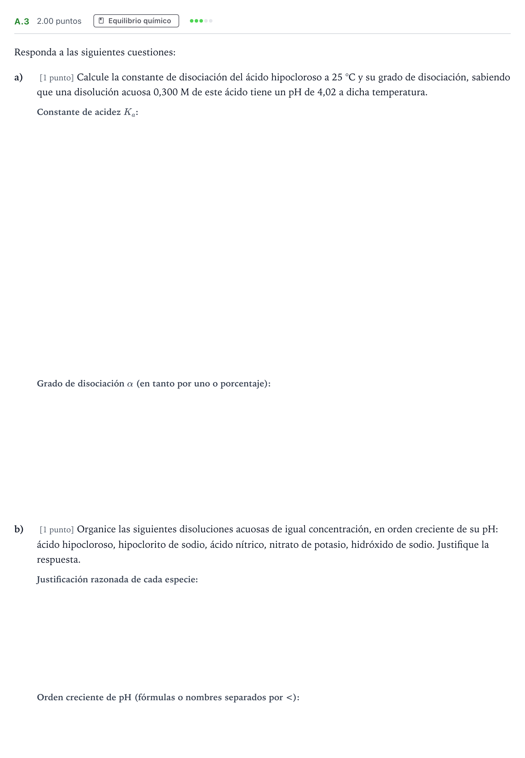 Enunciado: Ejercicio A.3 · Química PAU Madrid Ordinaria Coincidencias 2023