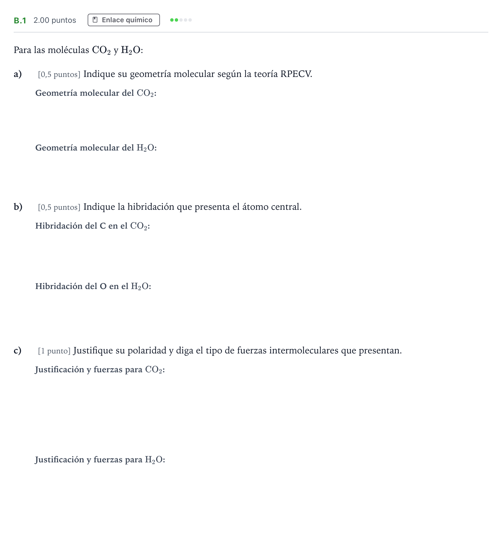 Enunciado: Ejercicio B.1 · Química PAU Madrid Ordinaria Coincidencias 2023