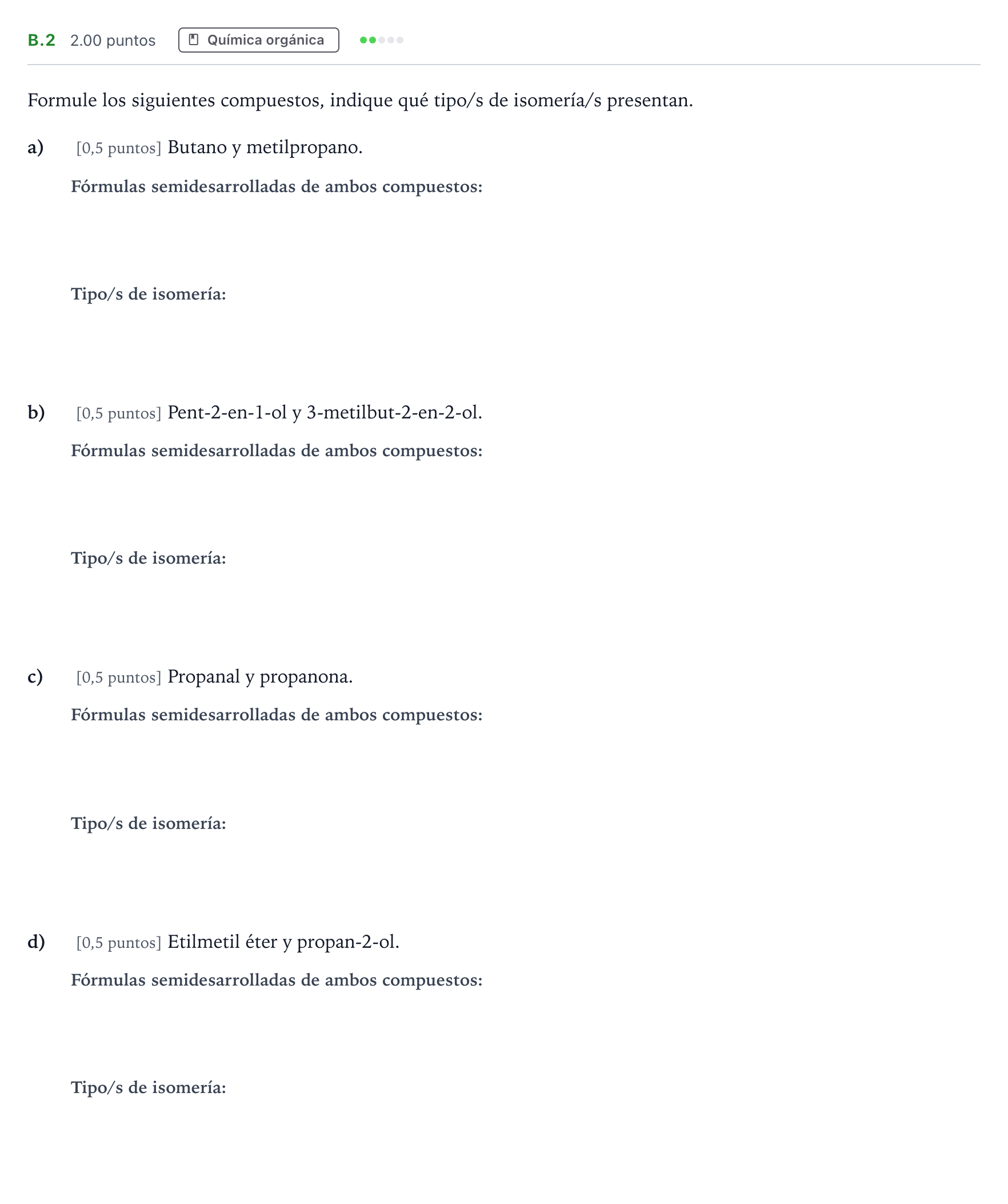 Enunciado: Ejercicio B.2 · Química PAU Madrid Ordinaria Coincidencias 2023