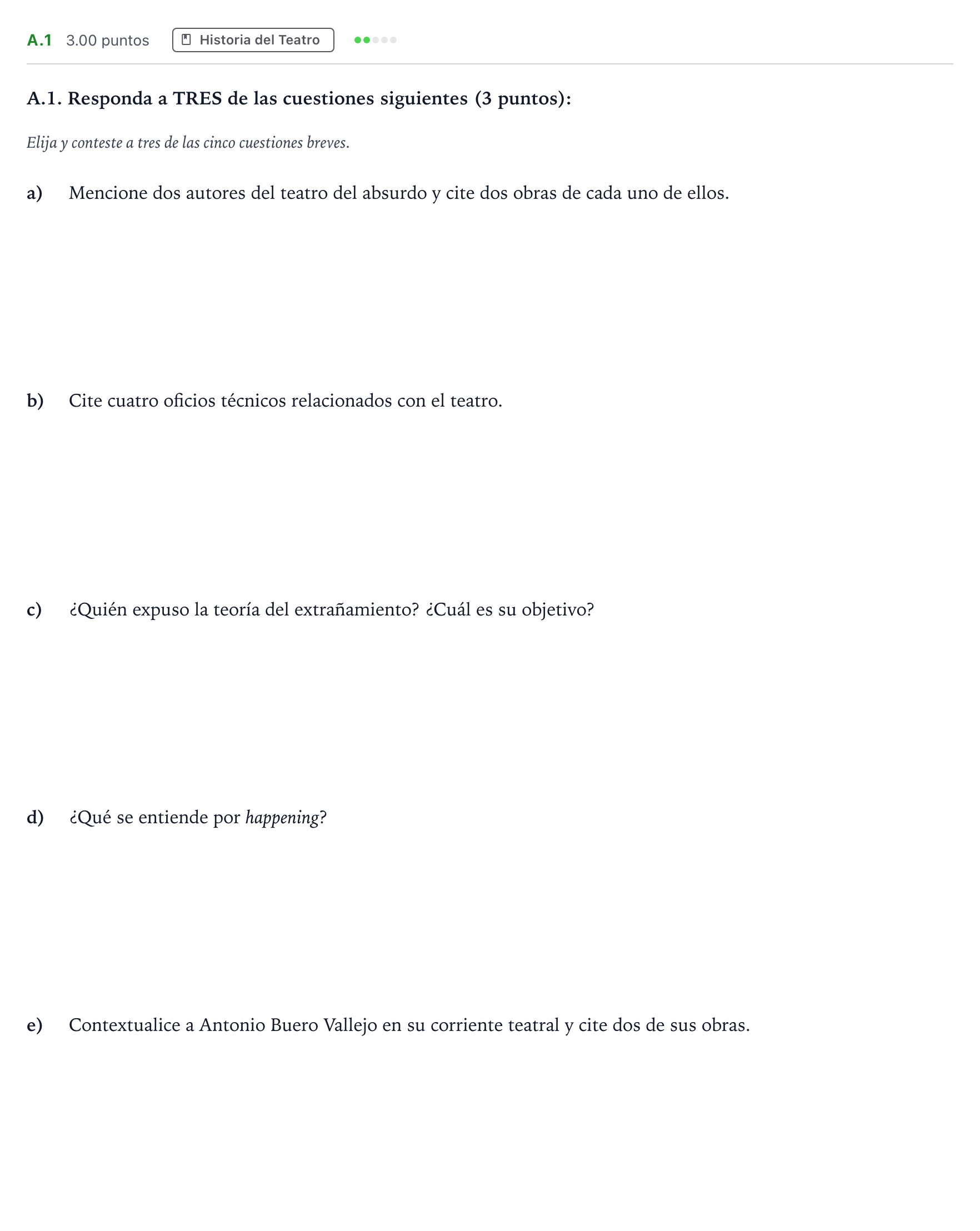 Enunciado: Ejercicio A.1 · Artes Escénicas PAU Madrid Ordinaria 2024