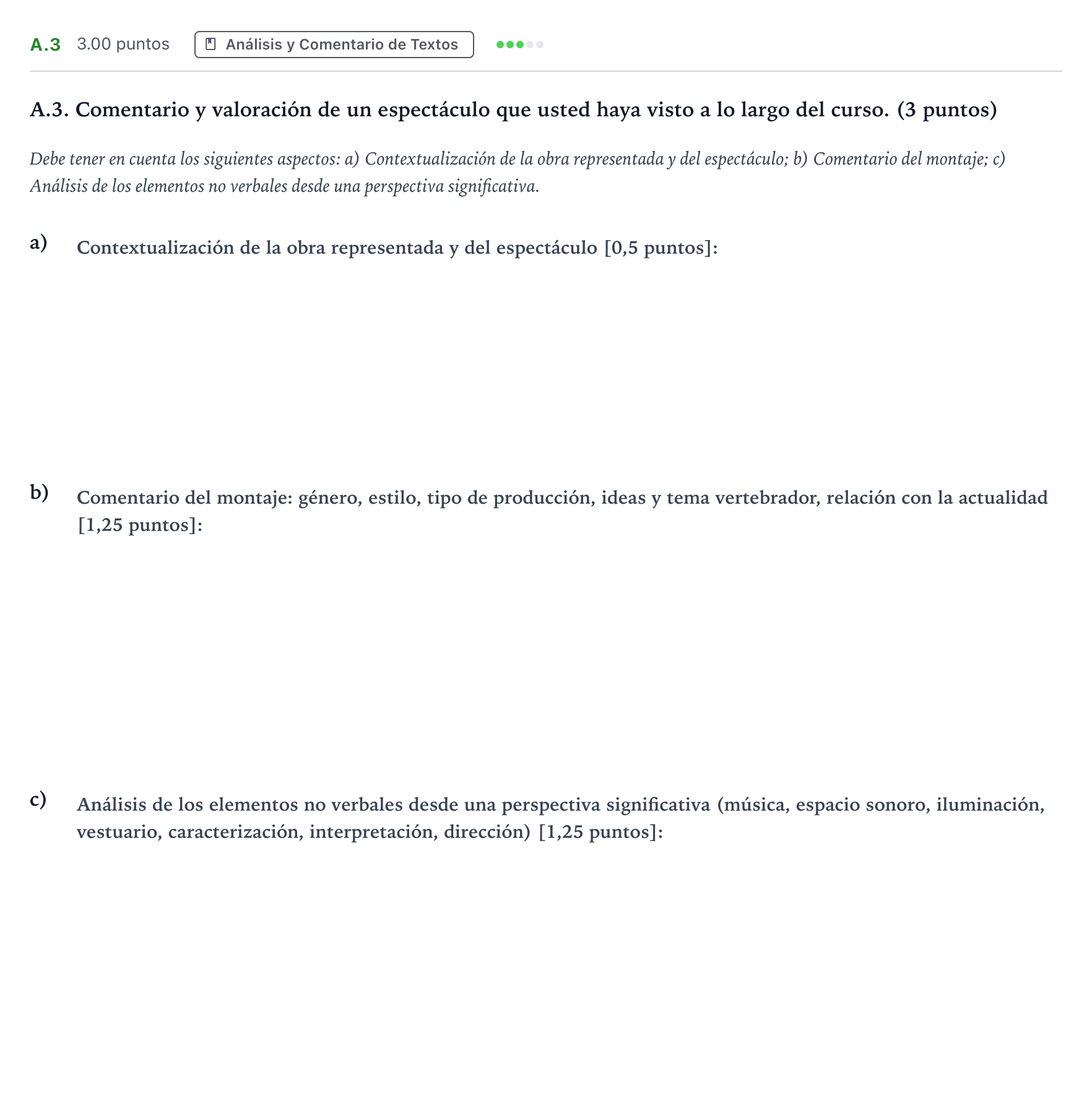 Enunciado: Ejercicio A.3 · Artes Escénicas PAU Madrid Ordinaria 2024
