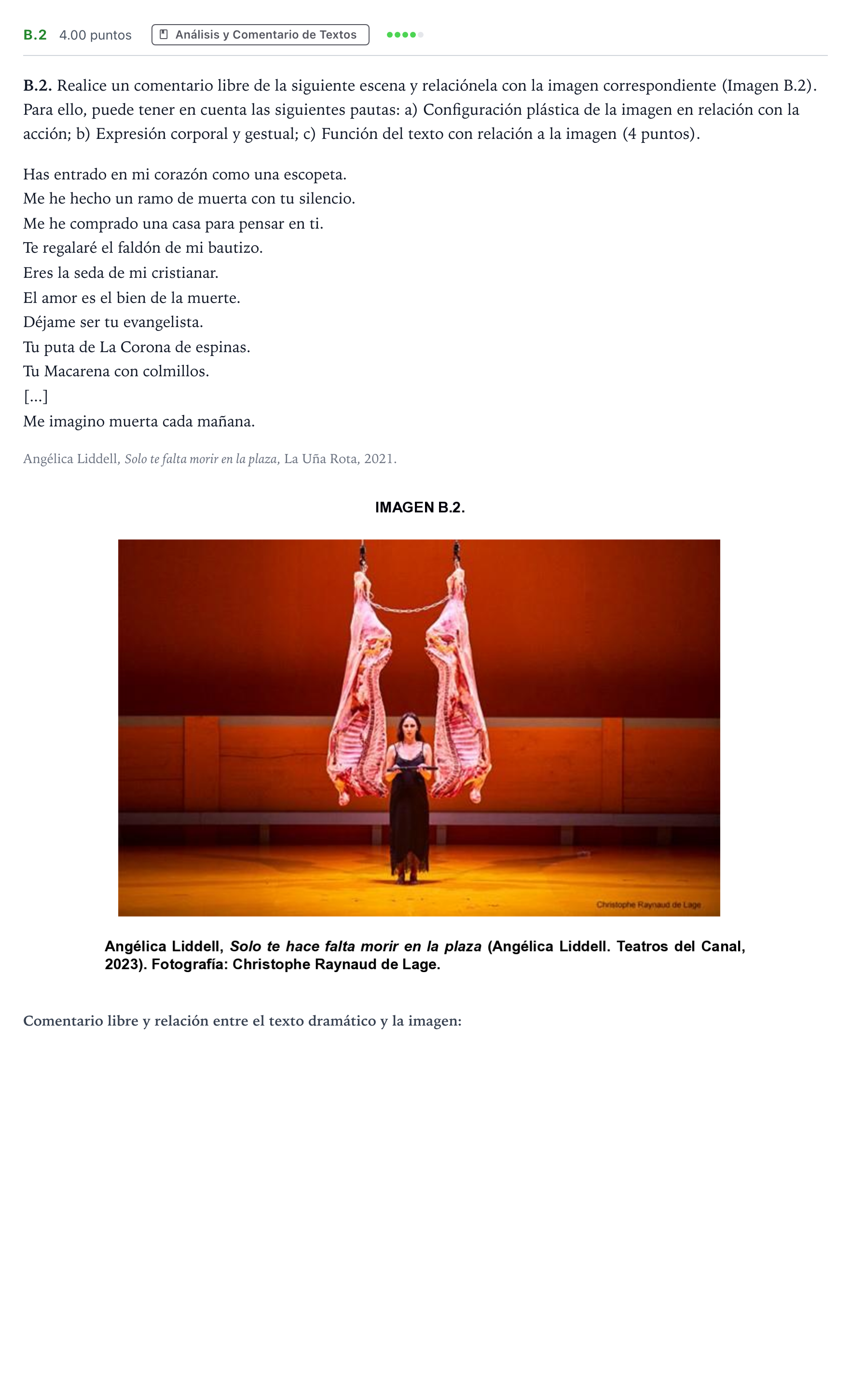 Enunciado: Ejercicio B.2 · Artes Escénicas PAU Madrid Ordinaria 2024