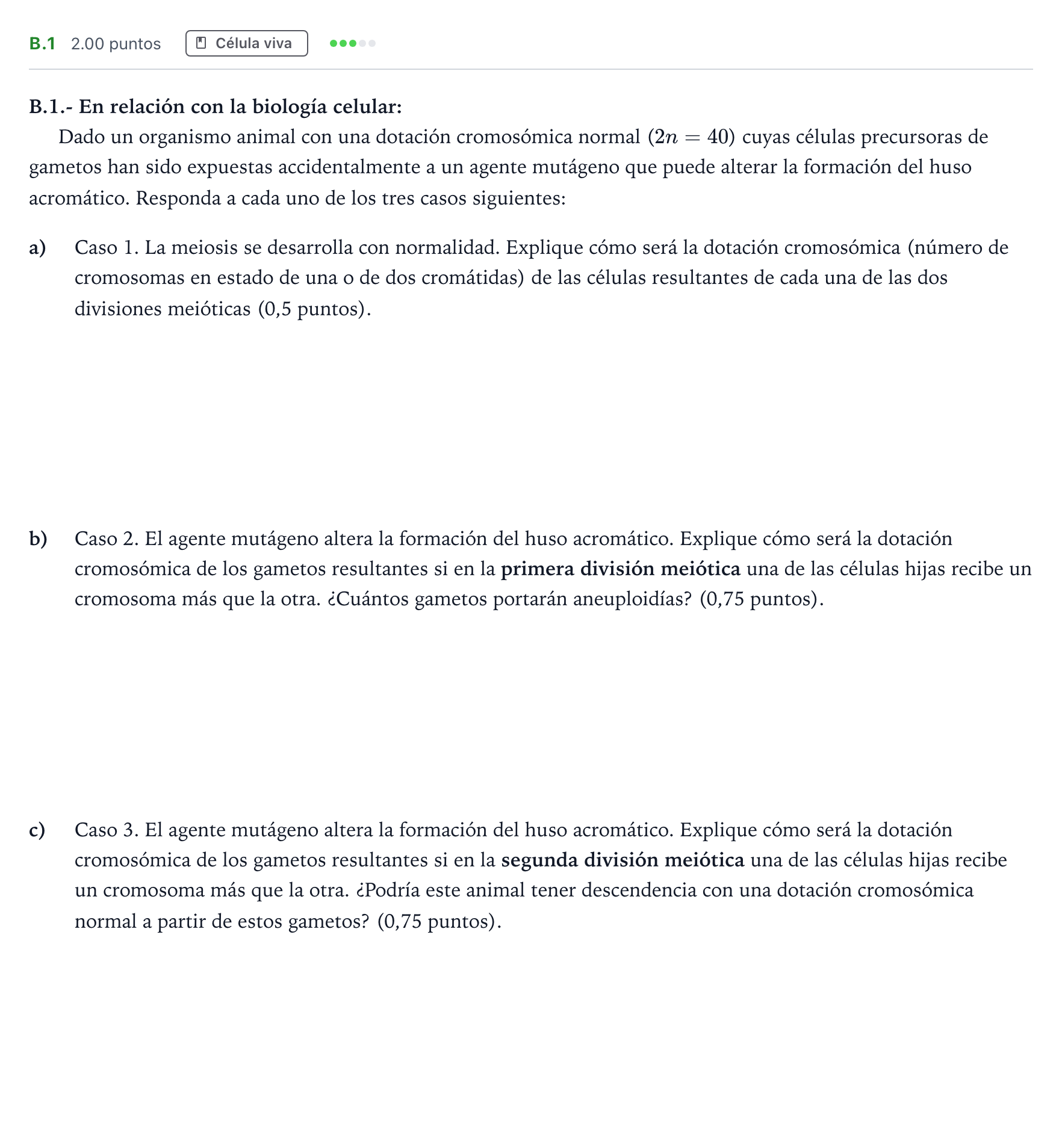 Enunciado: Ejercicio B.1 · Biología PAU Madrid Extraordinaria Coincidencias 2024