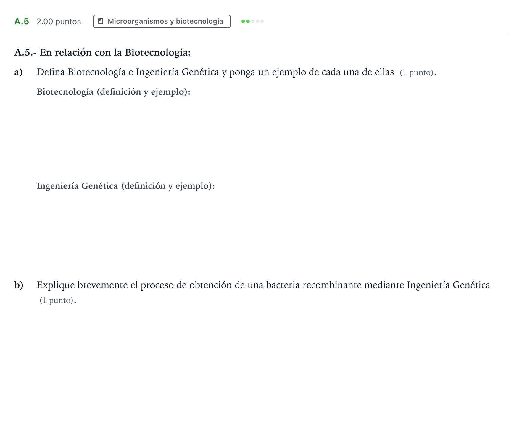 Enunciado: Ejercicio A.5 · Biología PAU Madrid Modelo 2024