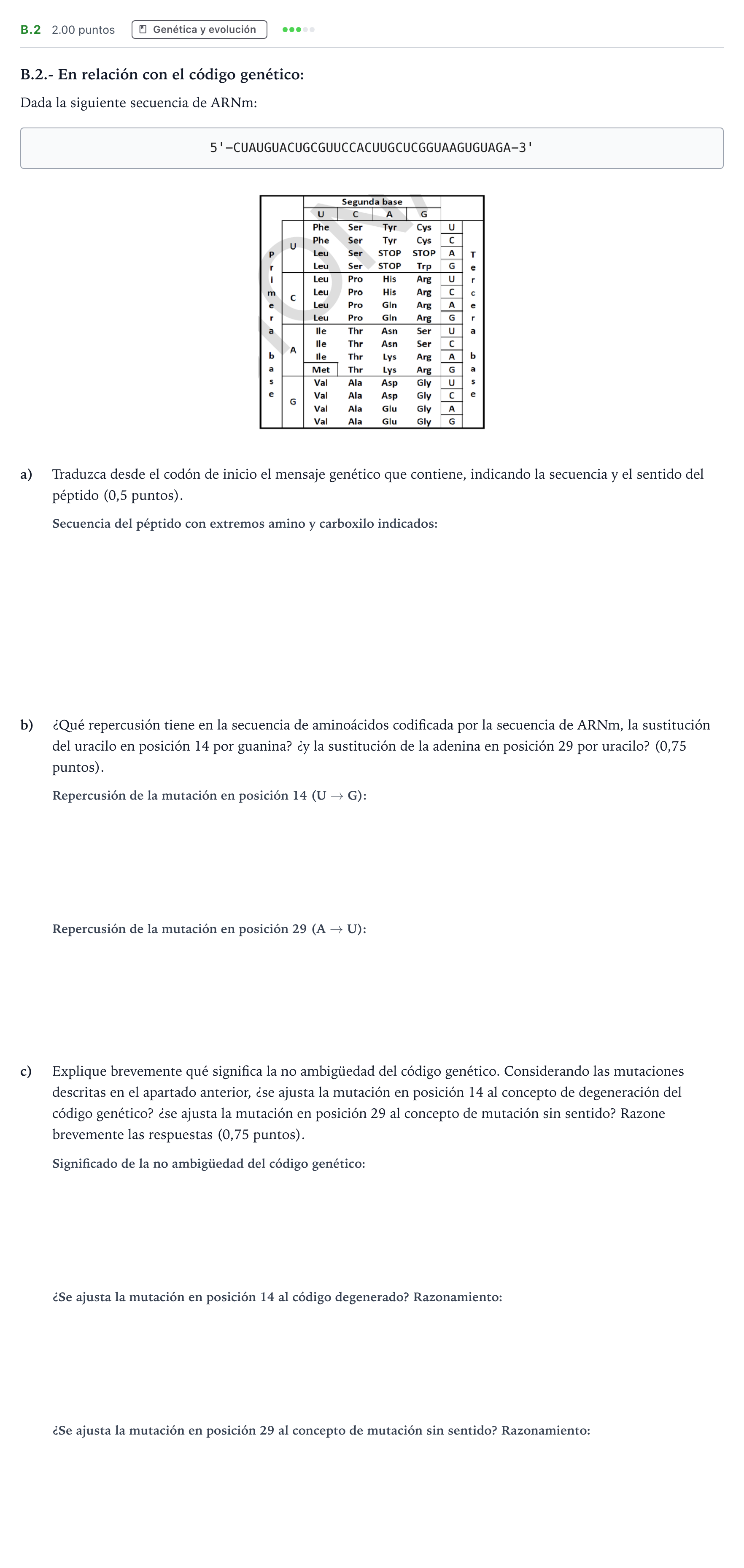 Enunciado: Ejercicio B.2 · Biología PAU Madrid Modelo 2024