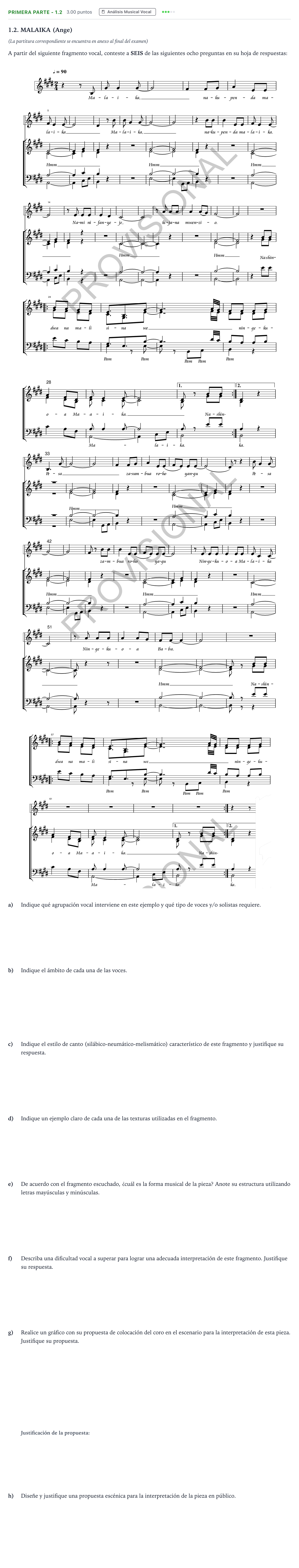 Enunciado: Ejercicio Primera Parte - 1.2 · Coro y Técnica Vocal II PAU Madrid Modelo 2024