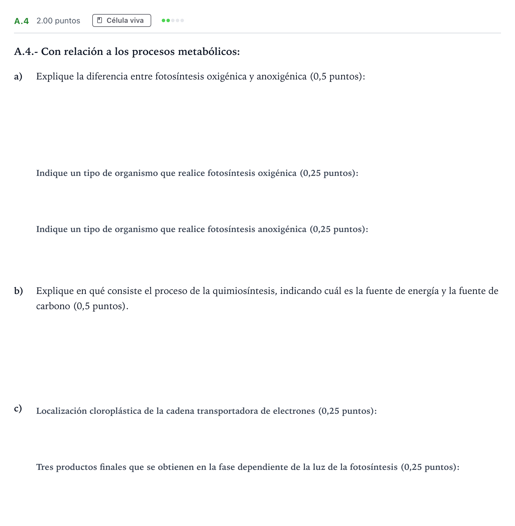 Enunciado: Ejercicio A.4 · Biología PAU Madrid Ordinaria 2024