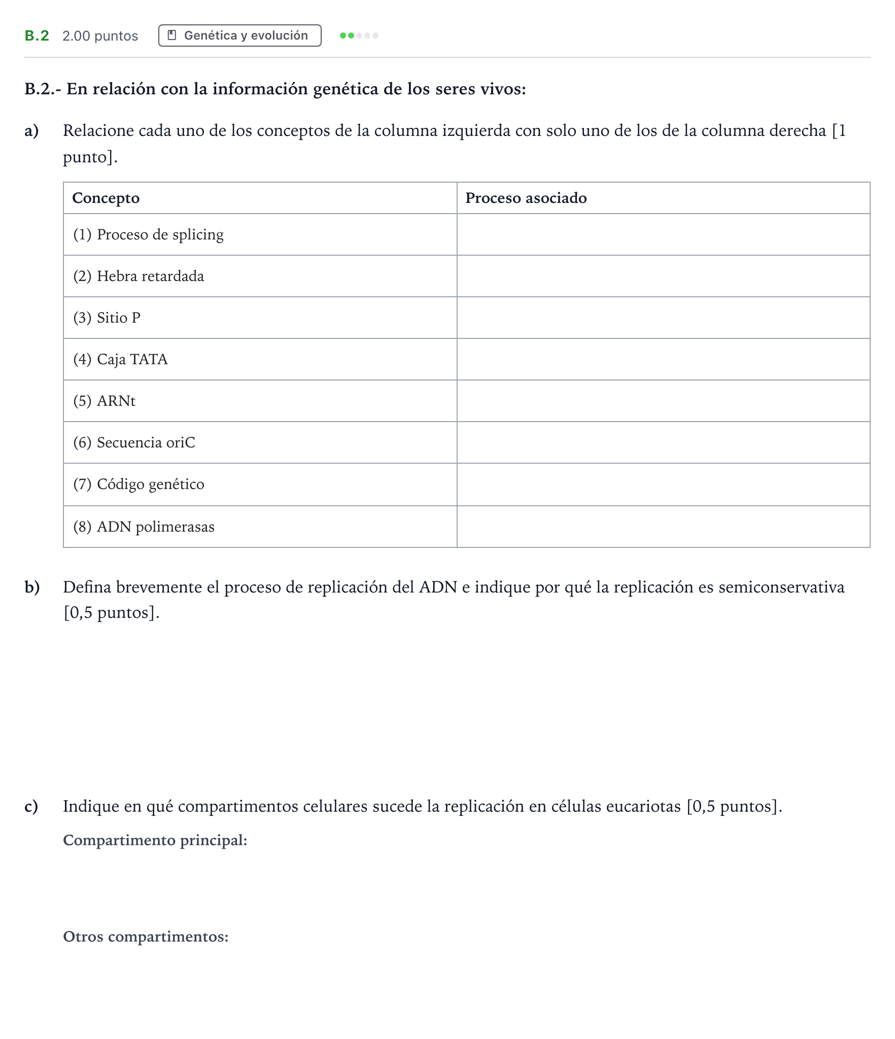 Enunciado: Ejercicio B.2 · Biología PAU Madrid Ordinaria 2024