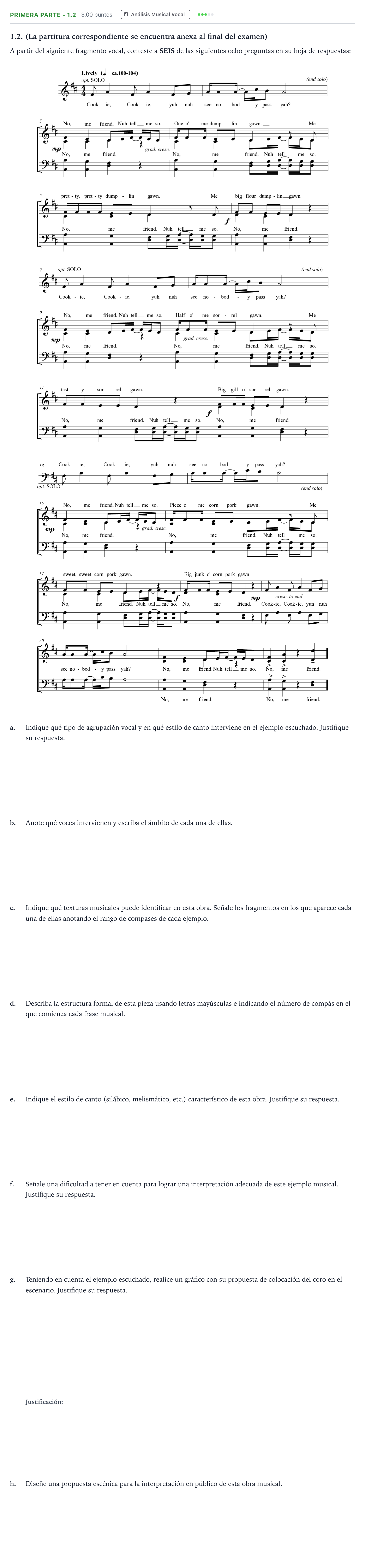 Enunciado: Ejercicio Primera Parte - 1.2 · Coro y Técnica Vocal II PAU Madrid Ordinaria 2024