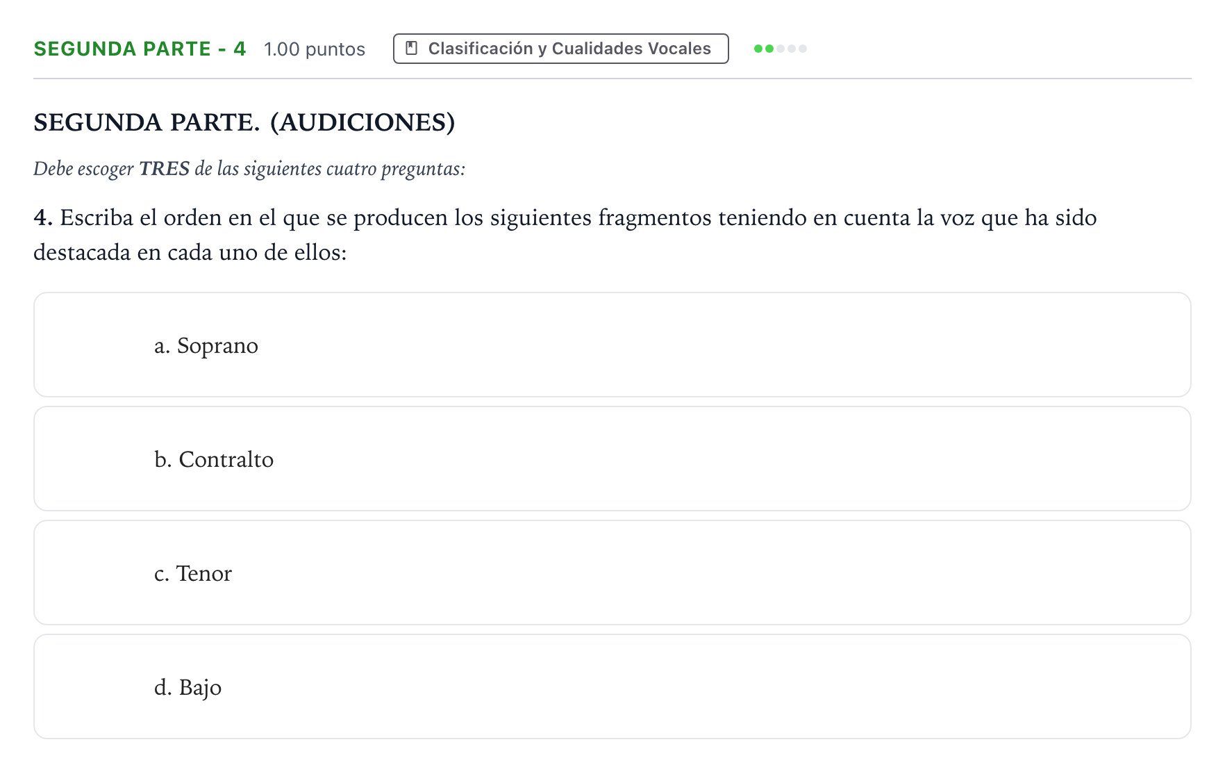 Enunciado: Ejercicio Segunda Parte - 4 · Coro y Técnica Vocal II PAU Madrid Ordinaria 2024