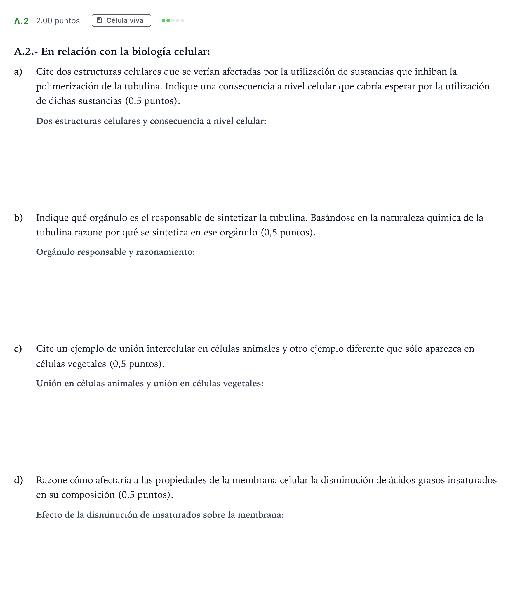 Enunciado: Ejercicio A.2 · Biología PAU Madrid Ordinaria Coincidencias 2024