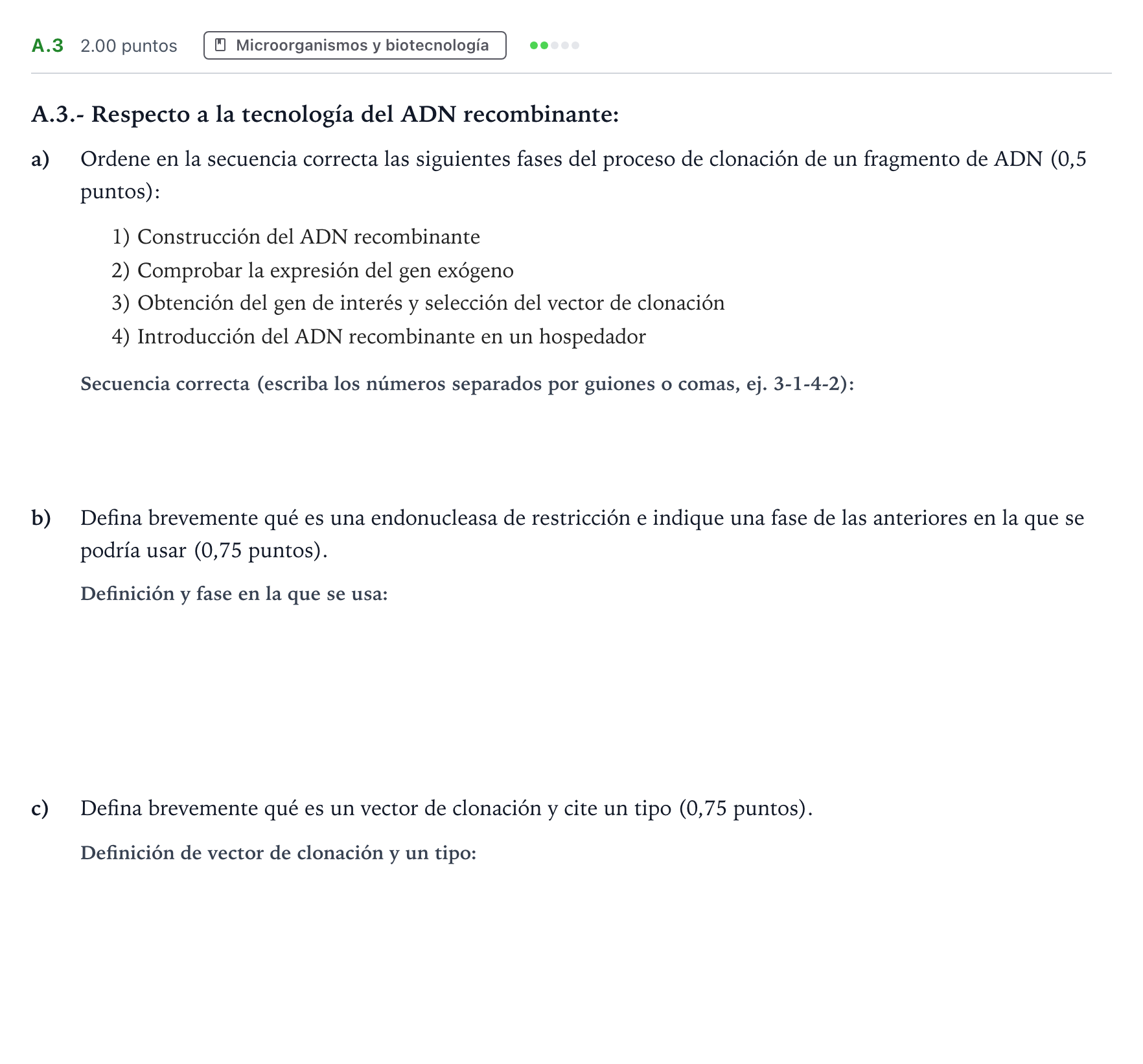 Enunciado: Ejercicio A.3 · Biología PAU Madrid Ordinaria Coincidencias 2024