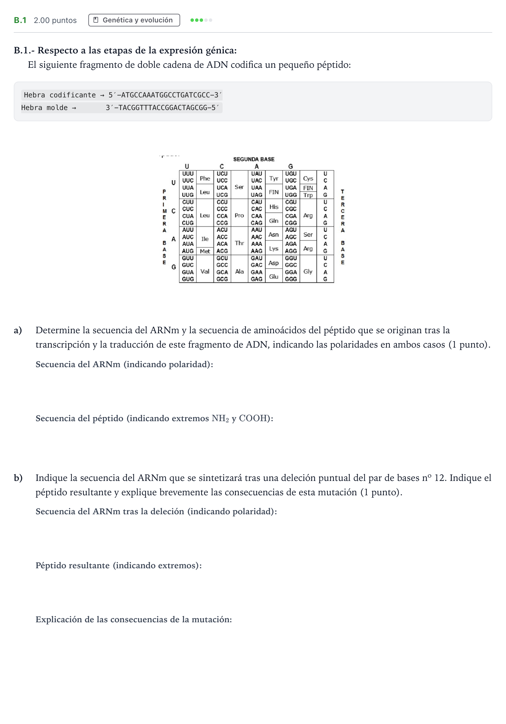 Enunciado: Ejercicio B.1 · Biología PAU Madrid Ordinaria Coincidencias 2024